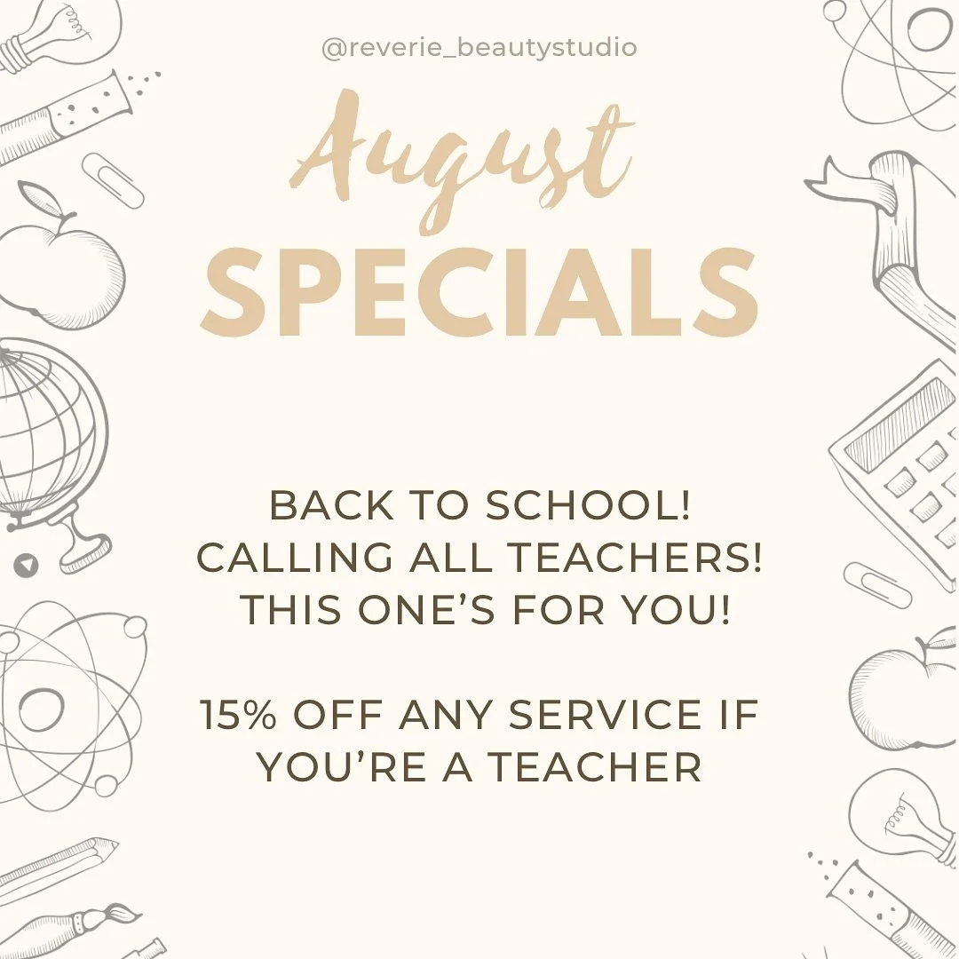 𝐀𝐔𝐆𝐔𝐒𝐓 𝐒𝐏𝐄𝐂𝐈𝐀𝐋𝐒!

It&rsquo;s back to school! Calling all teachers! This one&rsquo;s for you!
🍎✏️📚 

Let&rsquo;s get you ready to start the school year. 

Lashes will allow you to get a few extra minutes of sleep in the morning. 💤

Fa