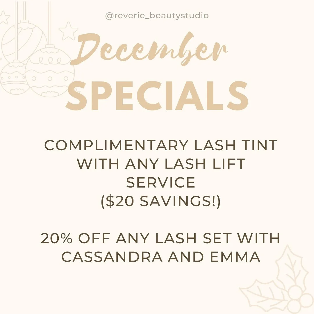 𝐃𝐄𝐂𝐄𝐌𝐁𝐄𝐑 𝐒𝐏𝐄𝐂𝐈𝐀𝐋𝐒!

🎄❄️

There&rsquo;s no better way to get holiday-ready than with the magic of lashes. ✨
That&rsquo;s why we&rsquo;re offering all the lash deals for the month of December!

A 𝗹𝗮𝘀𝗵 𝗹𝗶𝗳𝘁 𝗮𝗻𝗱 𝘁𝗶𝗻𝘁 curls