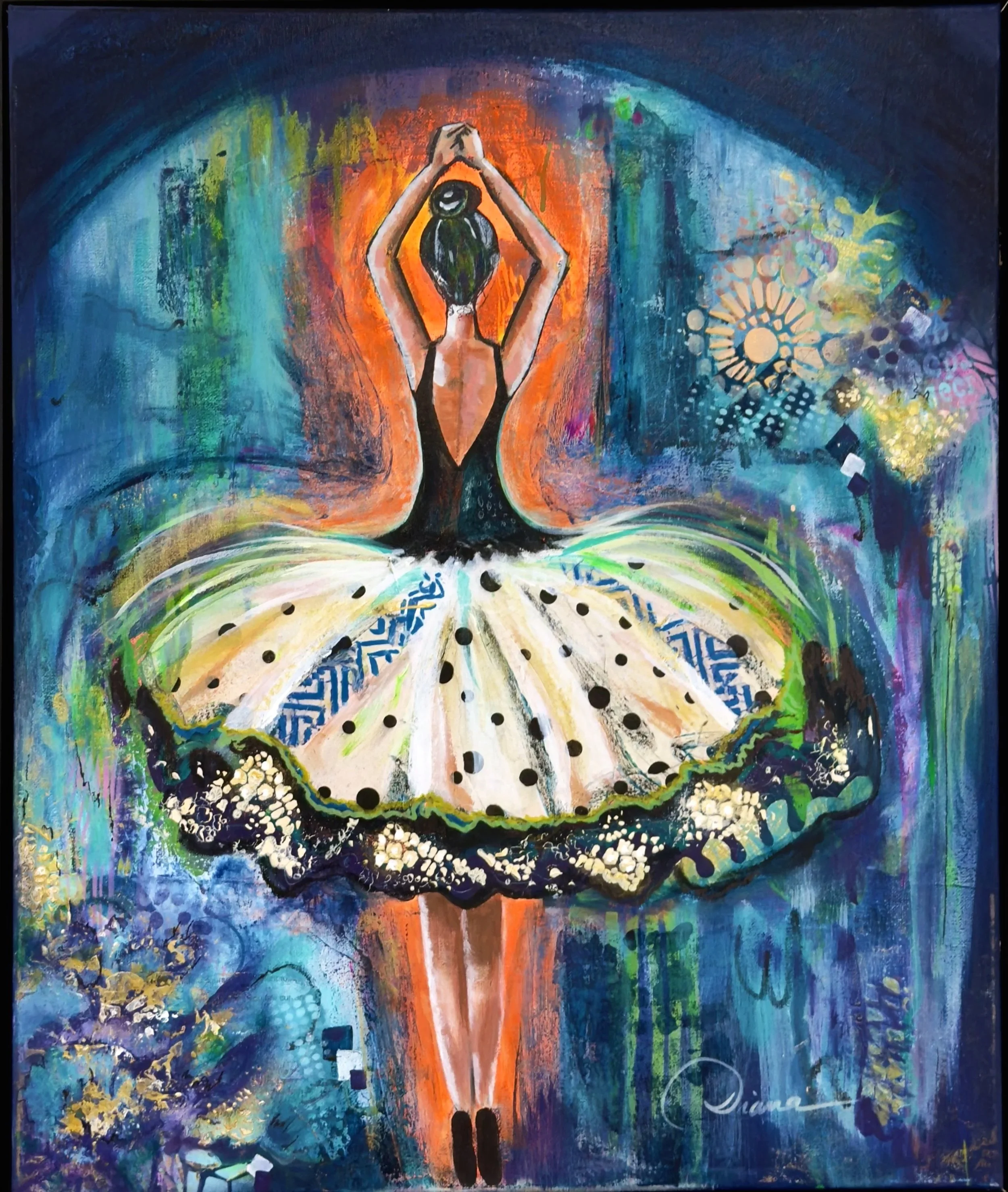 Dancing to the light / Original / Media : Mixed Media / Dimensions: 21.5X25.5 in with Black Flouting Frame / 2026 / Sold Commission 