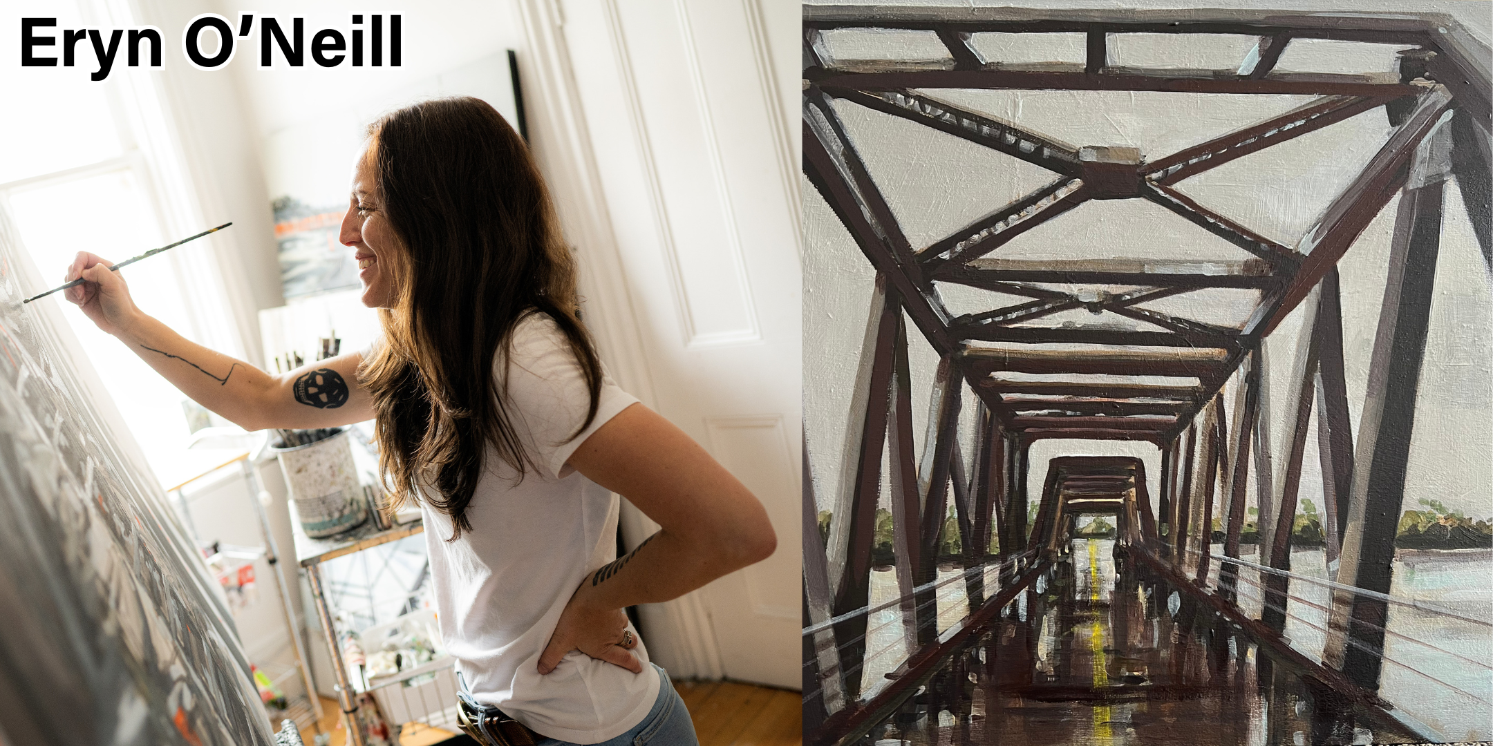 ...."Chief William Commanda Bridge" by Eryn O'Neill. Acrylic on panel, 12 x 12" .."Chief William Commanda Bridge" par Eryn O'Neill. Acrylique sur panneau, 12 x 12 po....