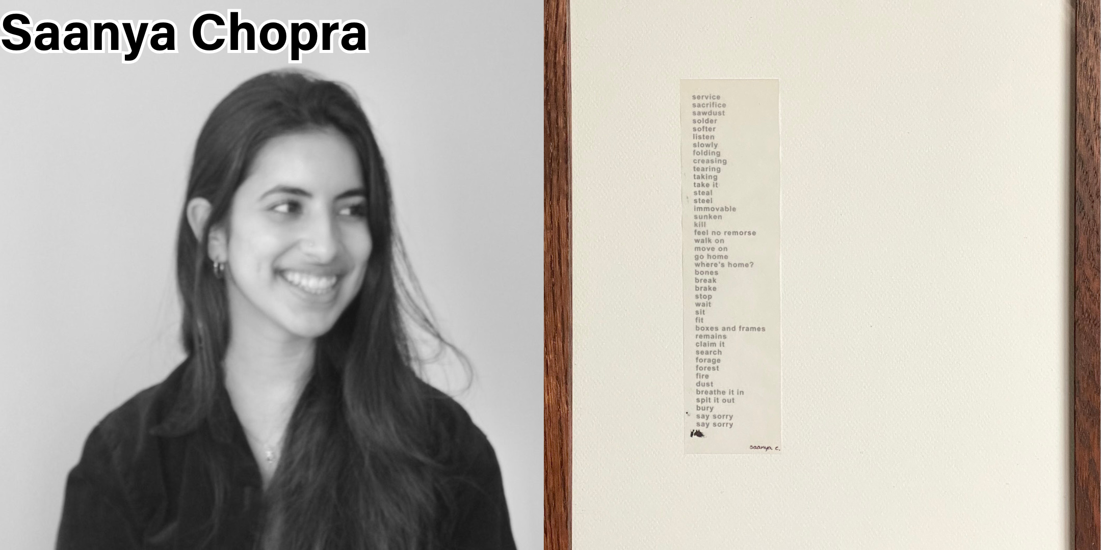 ...."service/say sorry" by Saanya Chopra. Poem in 11 x 14" wooden frame.."service/say sorry" par Saanya Chopra. Poème dans un cadre en bois, 11 x 14 po....