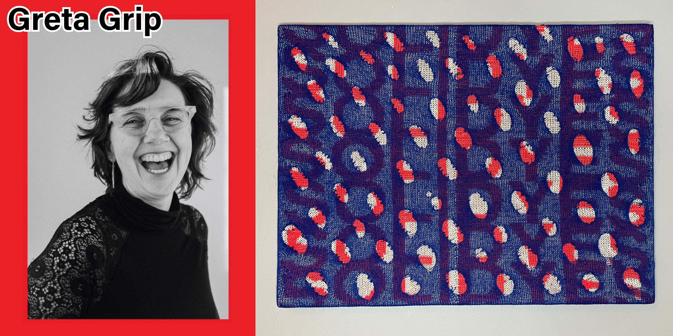 ...."SOLIDYES" by Greta Grip. Embroidered wool, 18 x 24" .."SOLIDYES" par Greta Grip. Laine brodée, 18 x 24 po....