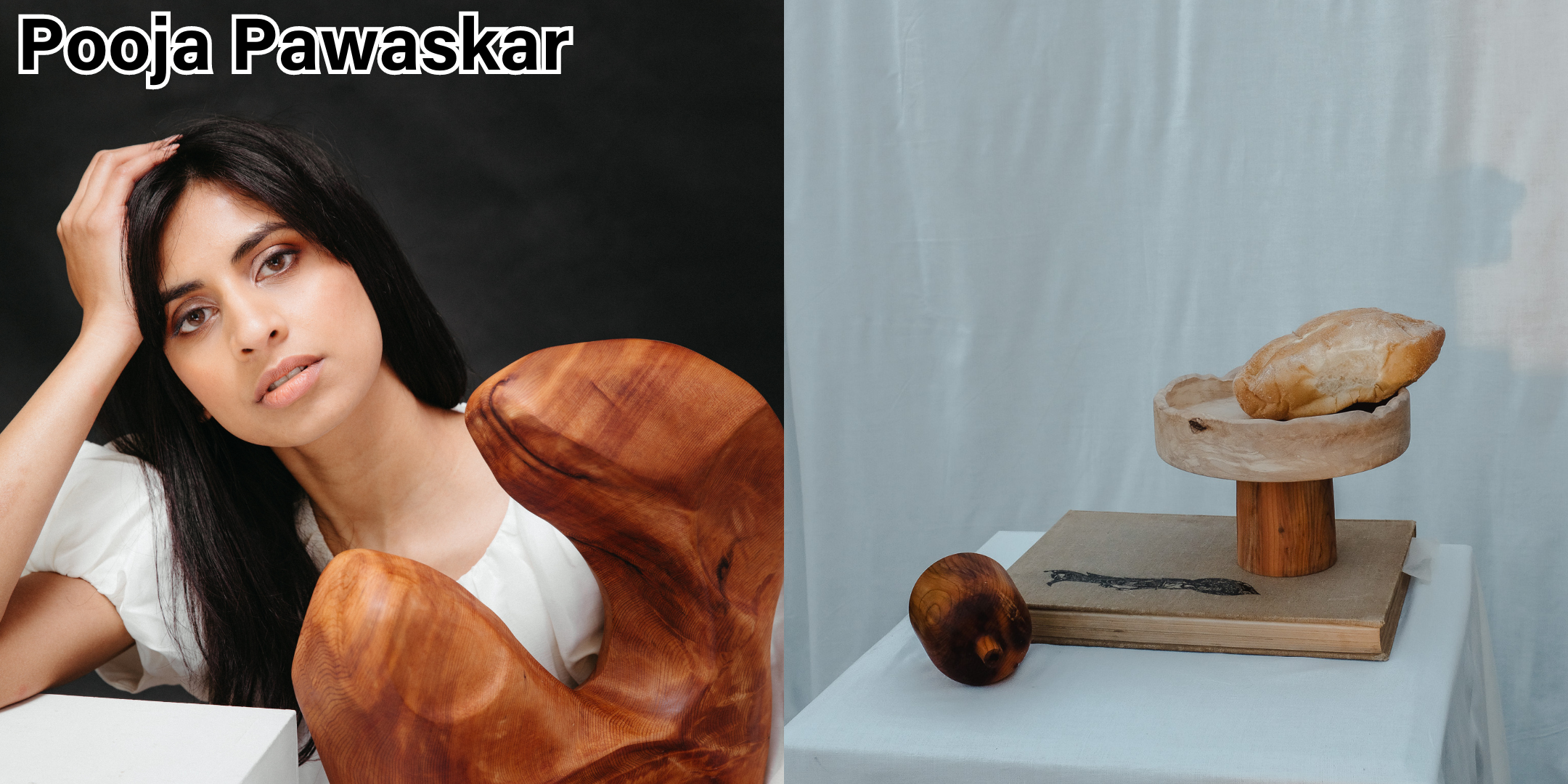...."Elora Pedestal Bowl" by Pooja Pawaskar. Yew Wood base and rippled sycamore top, approx. 8 x 4" .."Elora Pedestal Bowl" par Pooja Pawaskar. Base en bois d'if et plateau en sycomore ondulé, approx.8 x 4 po....