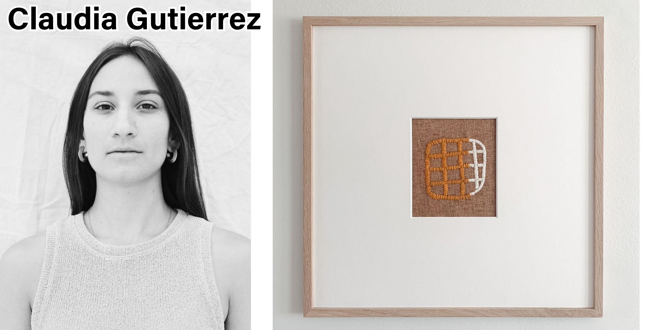 ...."Couplet XII" by Claudia Gutierrez. Cotton and wool embroidered on linen, 20 x 20" framed (6 x 7" unframed) .."Couplet XII" par Claudia Gutierrez. Coton et laine brodé sur lin, 20 x 20 po encadré (6 x 7 sans cadre) ....