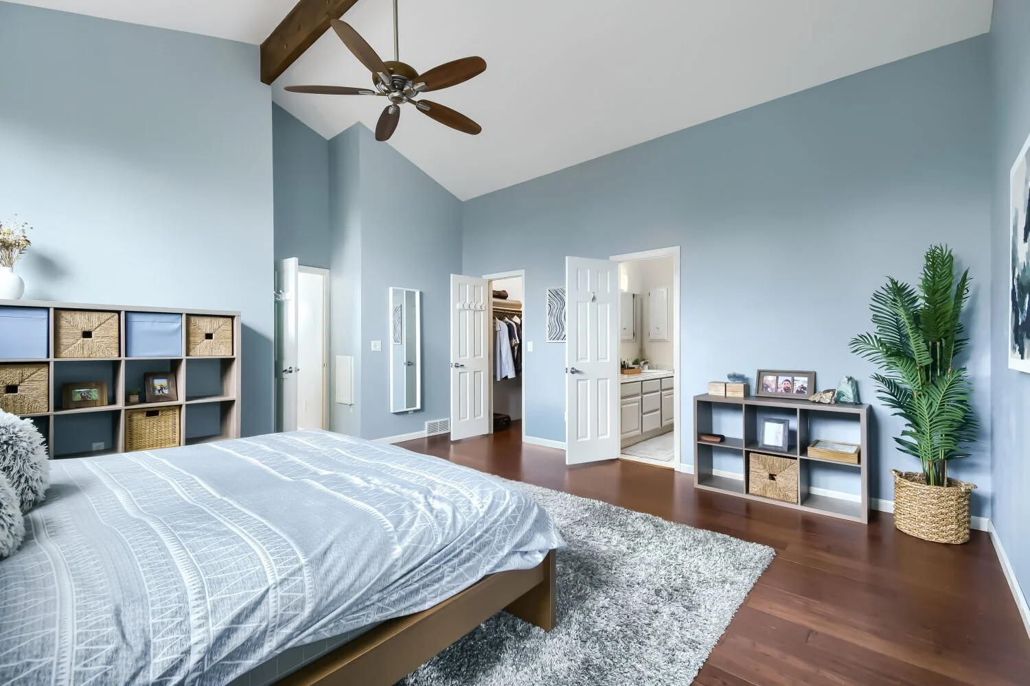  Upstairs primary bedroom with a deep walk-in closet 