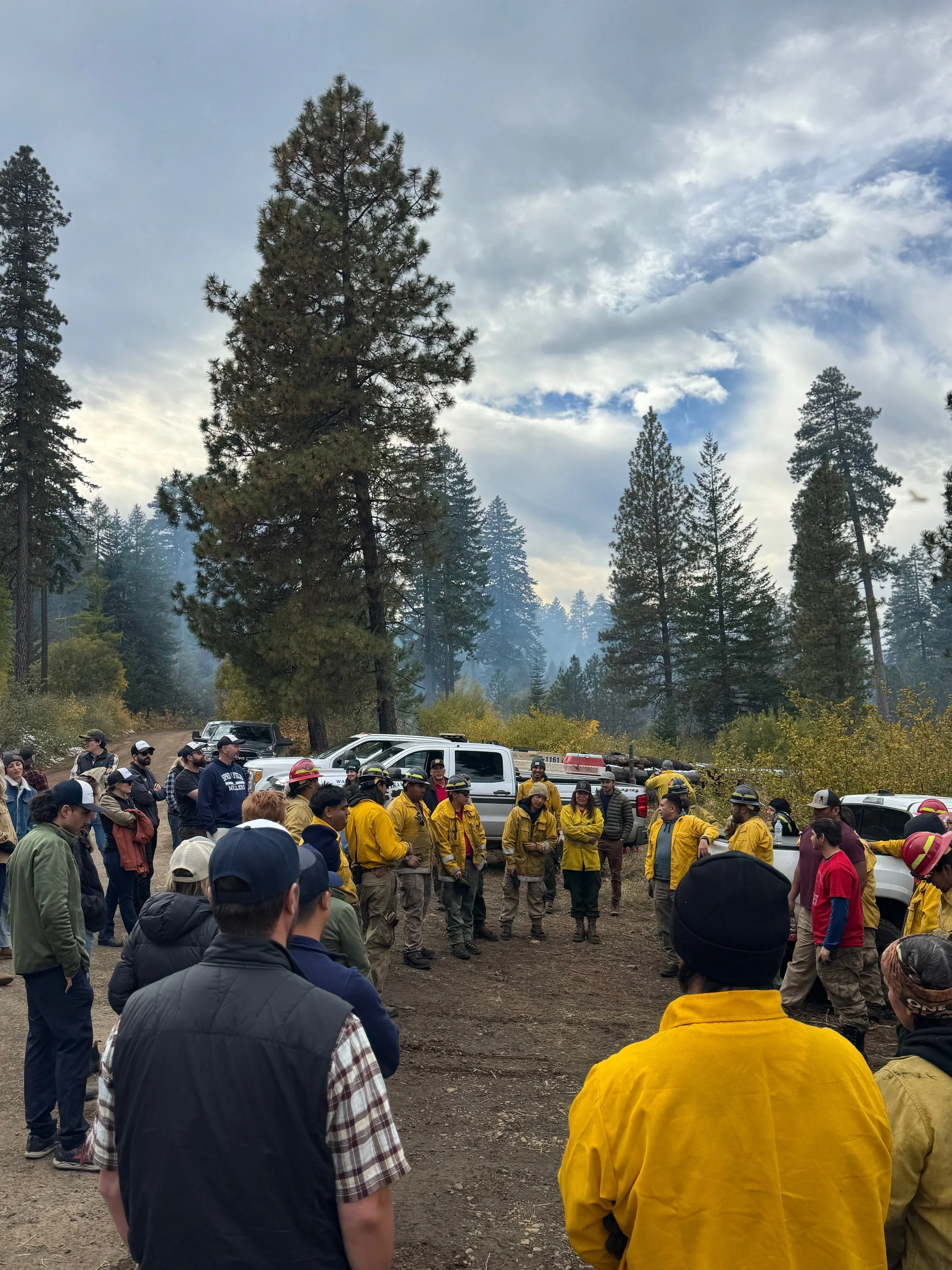 Sustainable Northwest crew witnesses the tail end of a prescribed burn done by Yakama Fuels Department, to remove hazardous fuels from their forest.