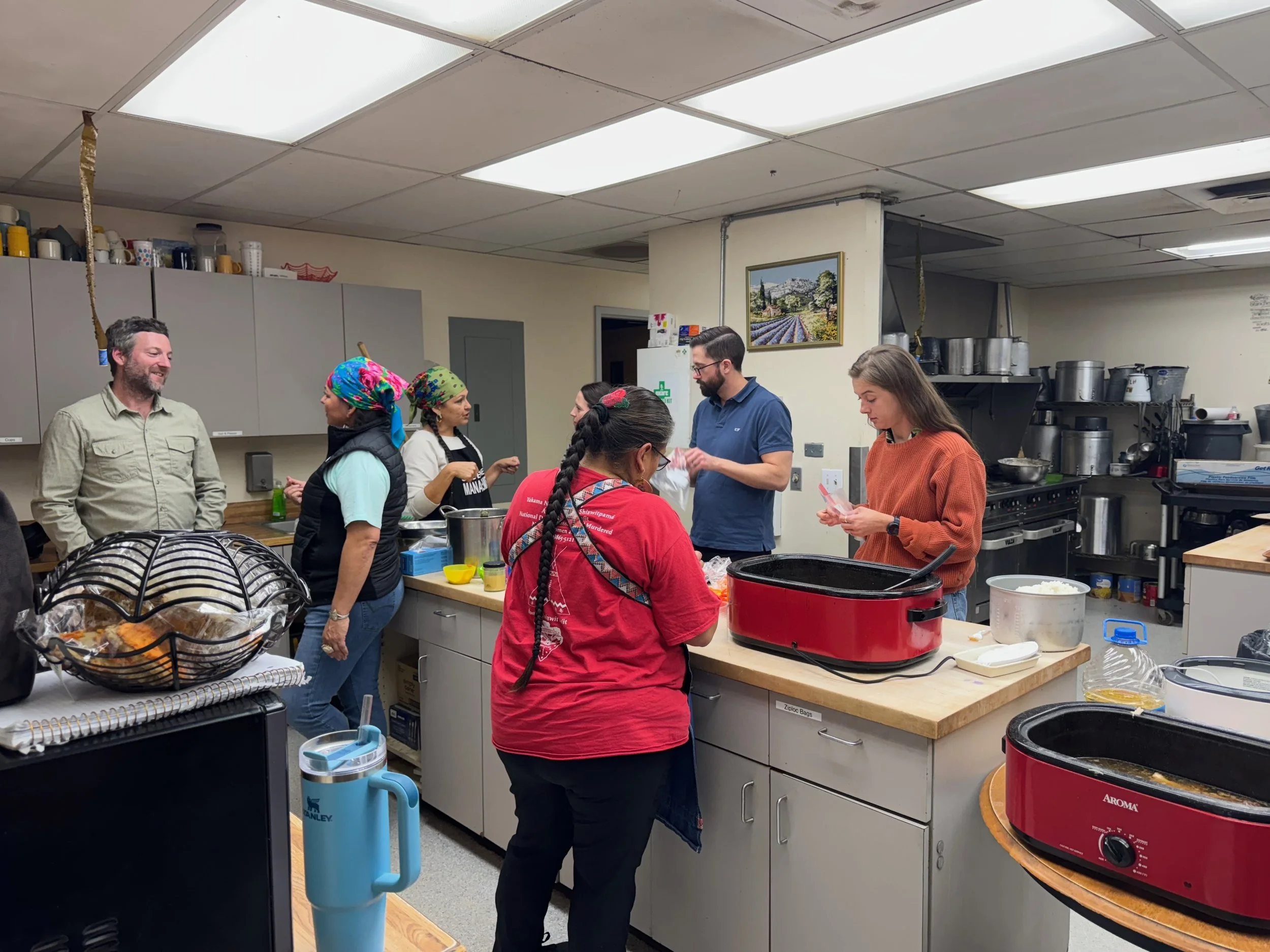 Cleaning up after dinner at the Toppenish Longhouse, one of 13 Yakama Longhouses.