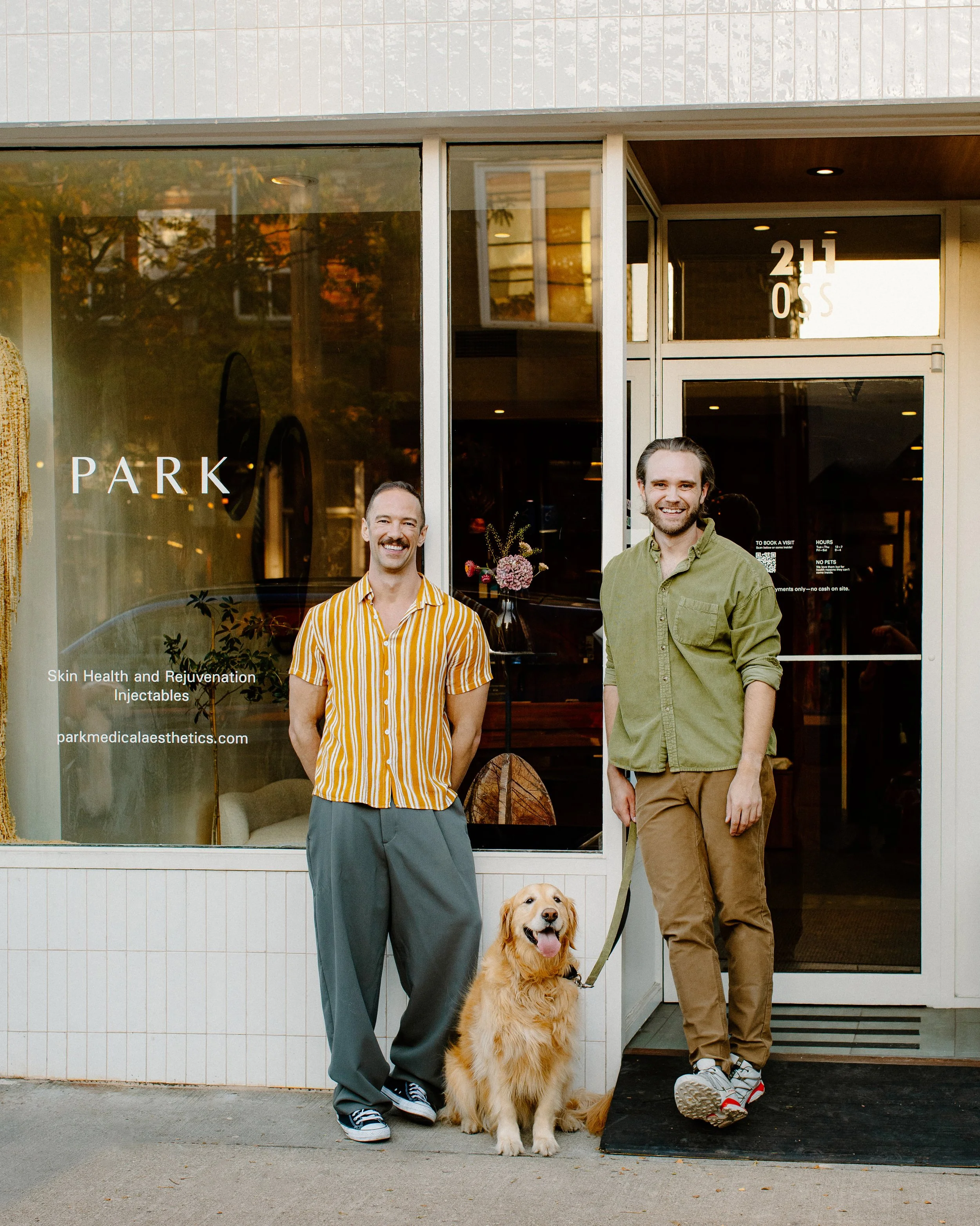 Park Medical Aesthetics owners Dr. Shoghi Nikoo and Adam Deunk, outside the clinic at 211 Ossington Avenue