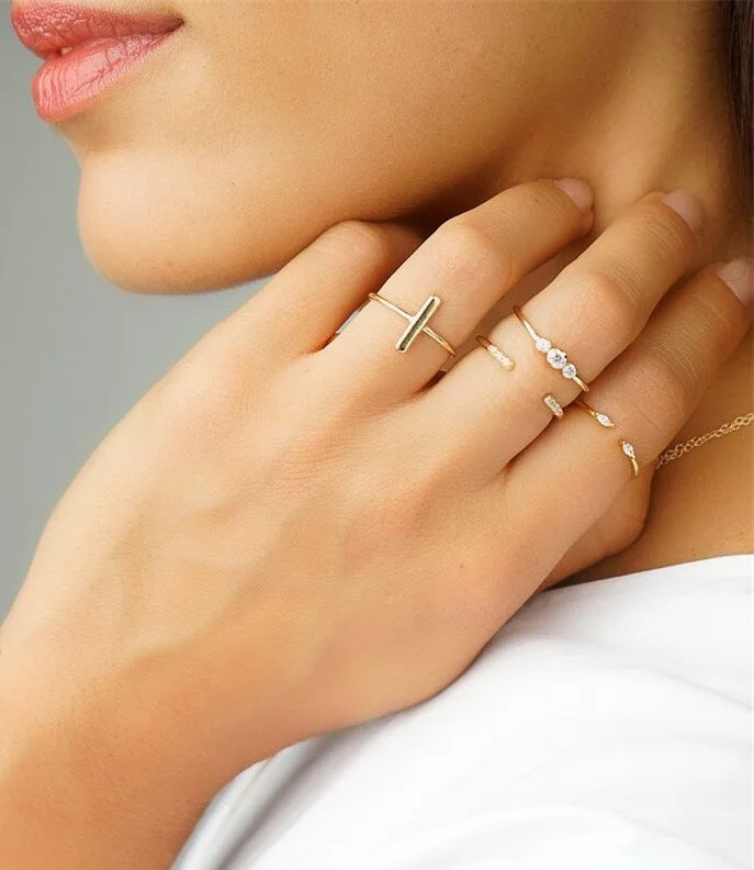 Stackable Rings Gold Plated Midi Rings ZOERAY 10PCS 14K Gold