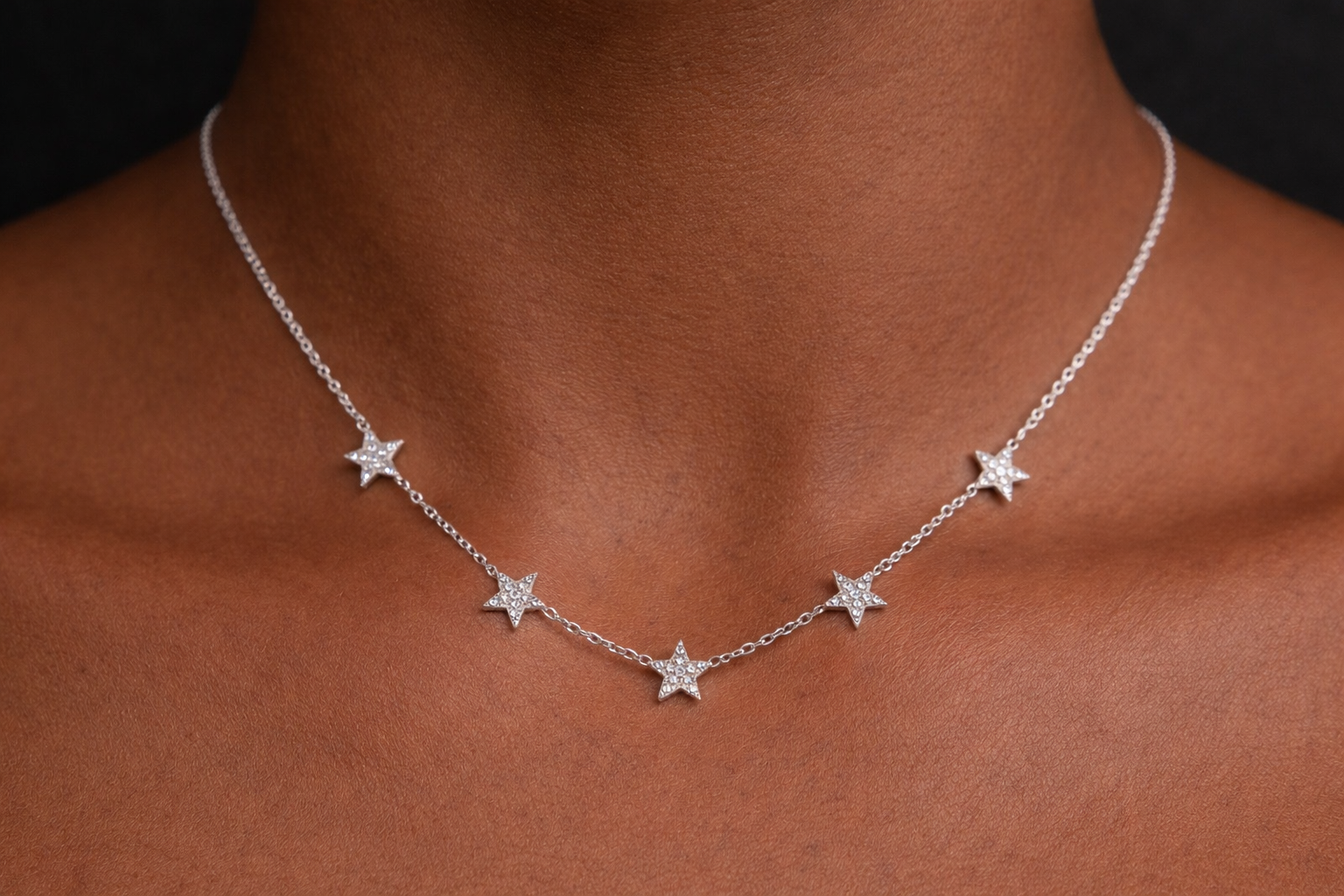 Sparkling stars on delicate silver necklace.png