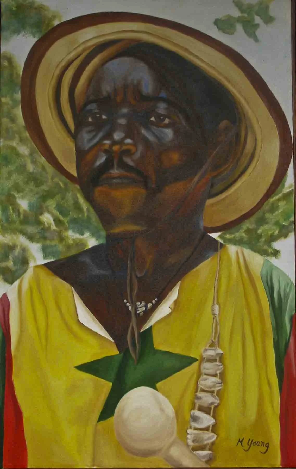 "Mor Thiam"     Oil on canvas     33" x 21" x 1.5" ($)