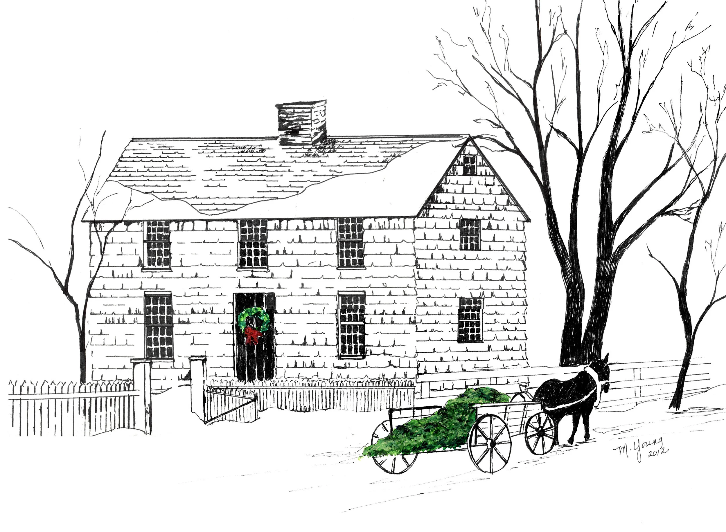 "Christmas at the Sayre Homestead"  Ink & watercolor  11"  x 14" prints available