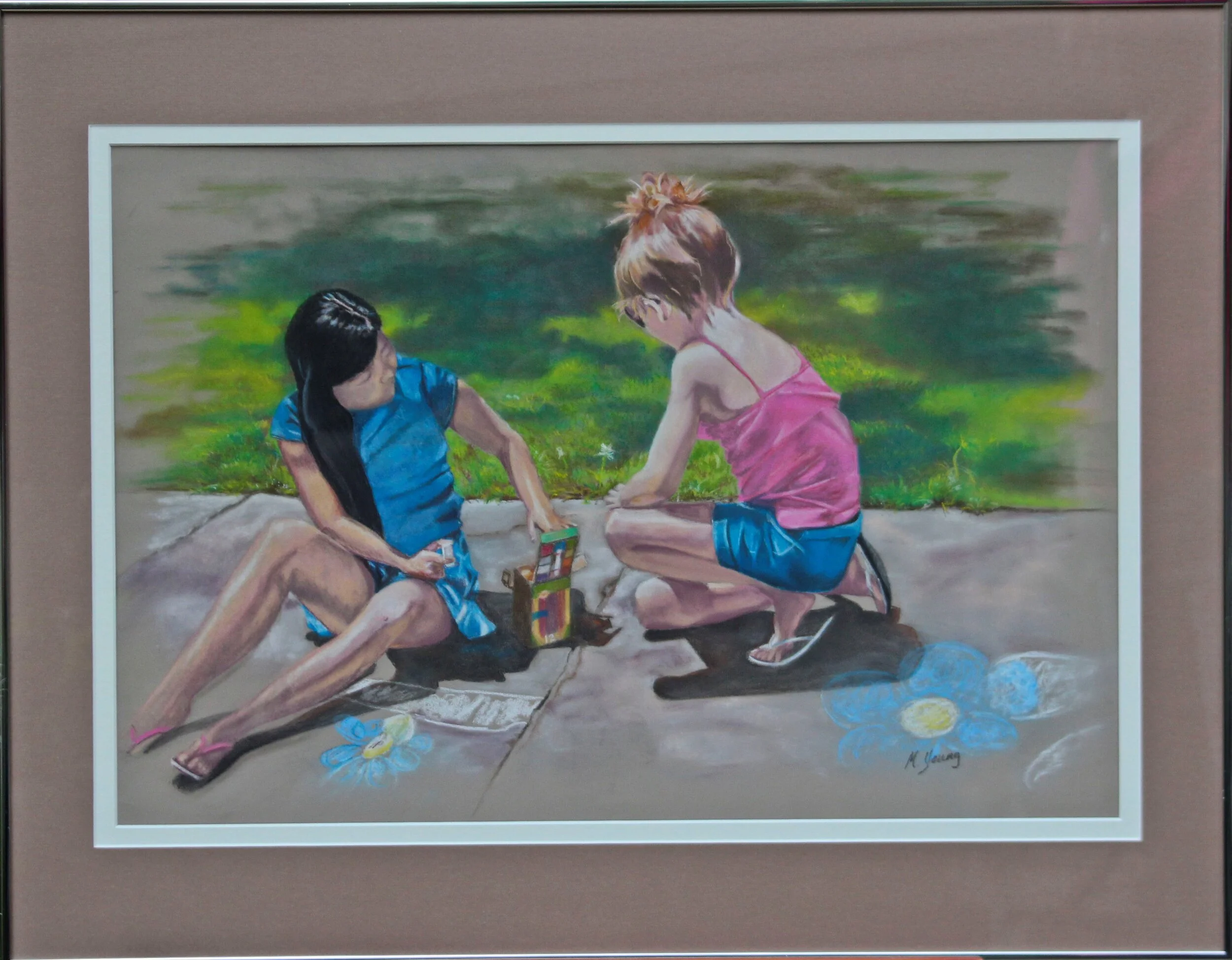 Chalk on the Walk, framed pastel 25x33 ($)