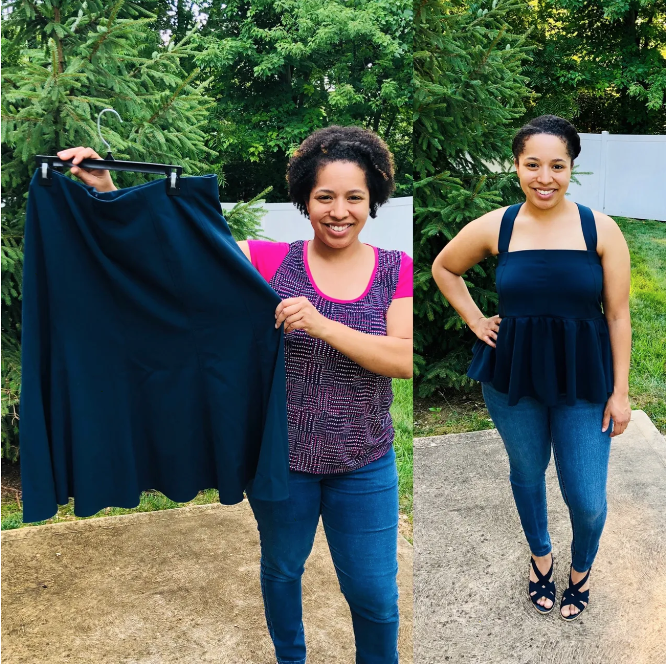 peplum top with flared skirt