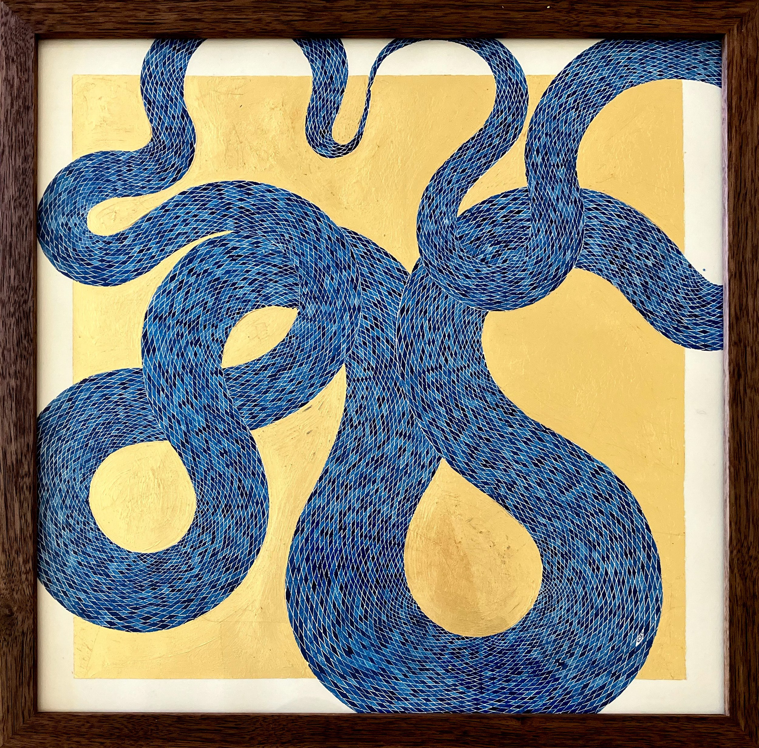 Infinite Blue on Gold - 15" x 15" - ½" Walnut Frame