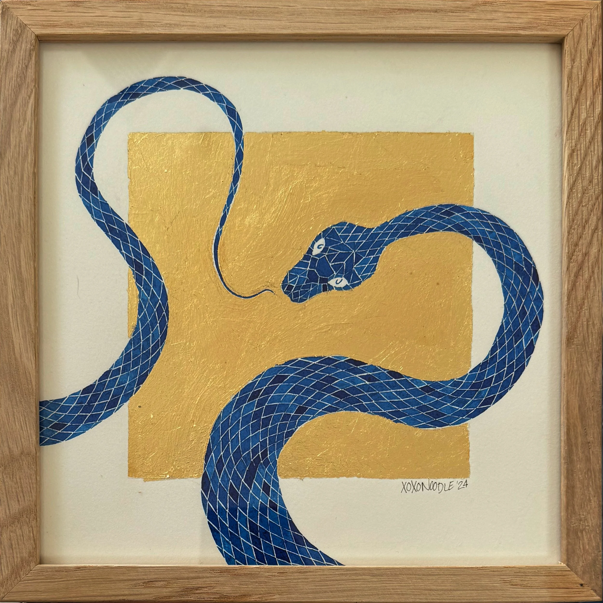 Blue on Gold - 8" x 8" - ½" Oak Frame