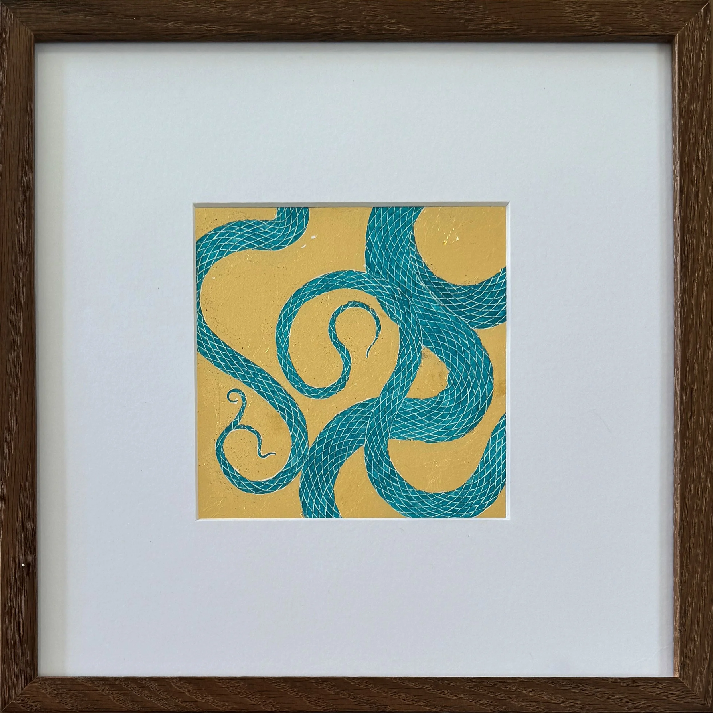 Headless Teal - 5" x 5" in matted 10" x 10" Walnut Frame