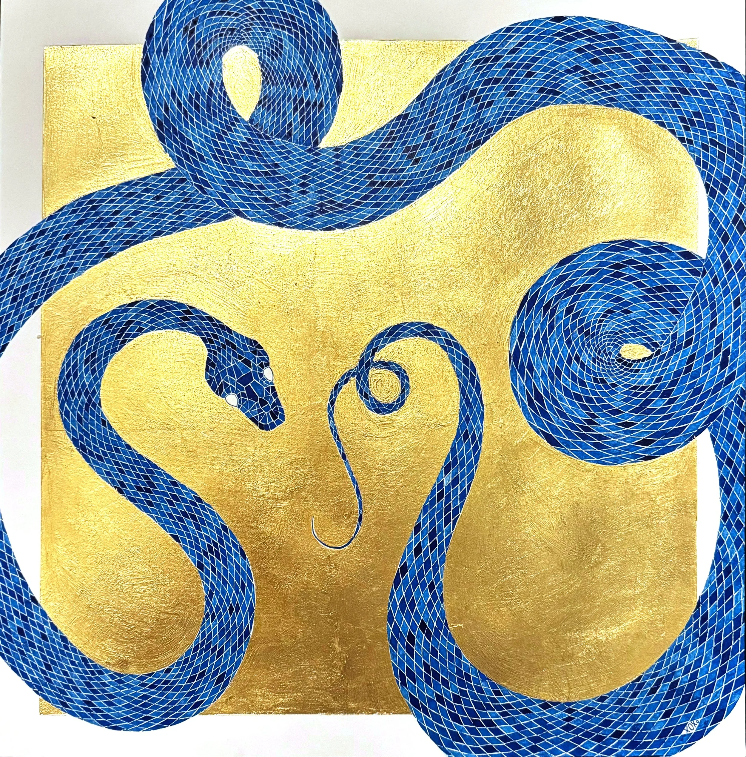 Blue on Gold - 12" x 12"