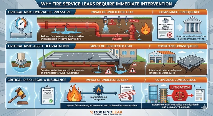 Diagram of leak risk points on a building fire service
