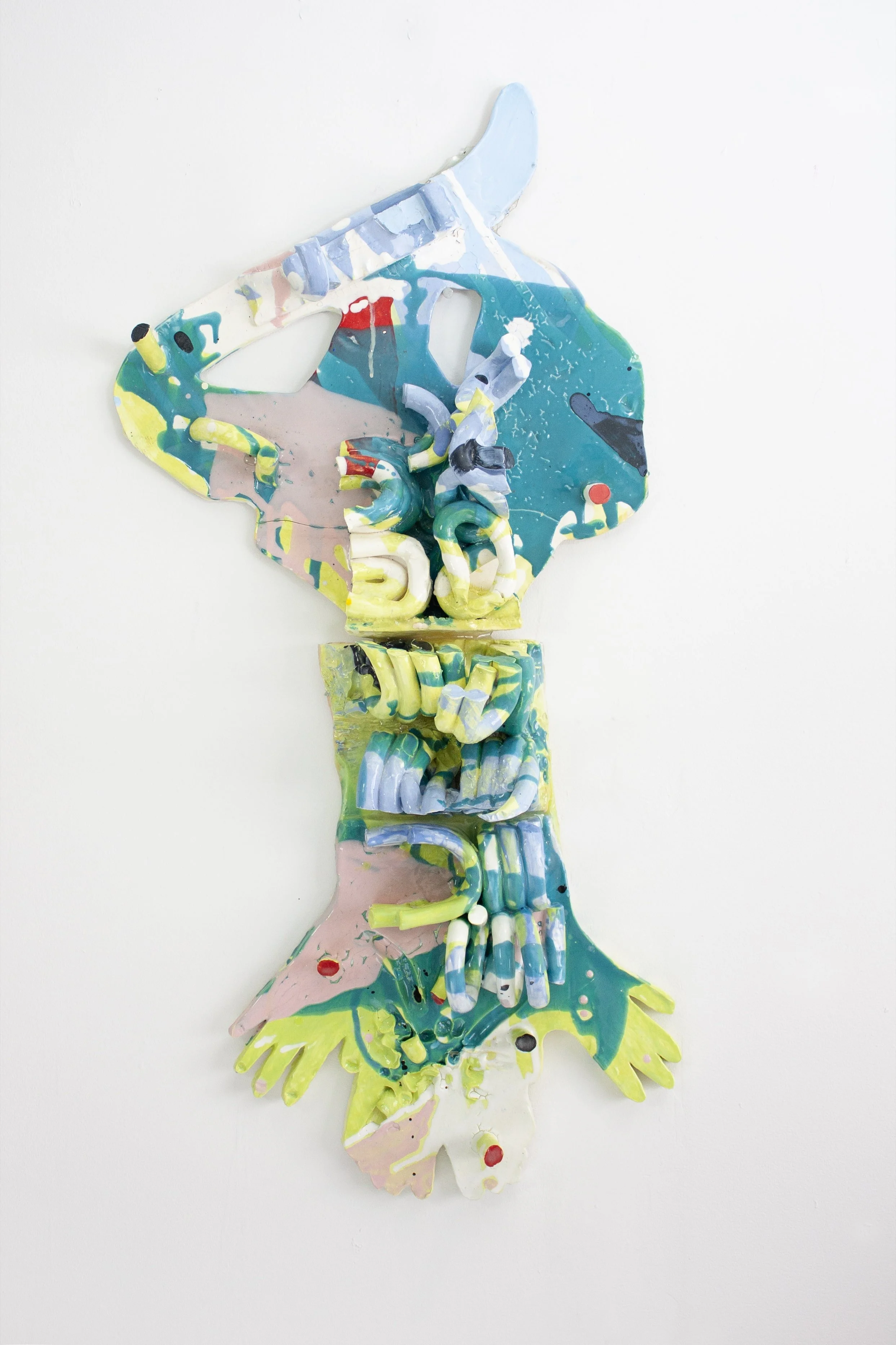 Pieces, Glazed ceramic and resin, 40" x 19" x 8", 2024