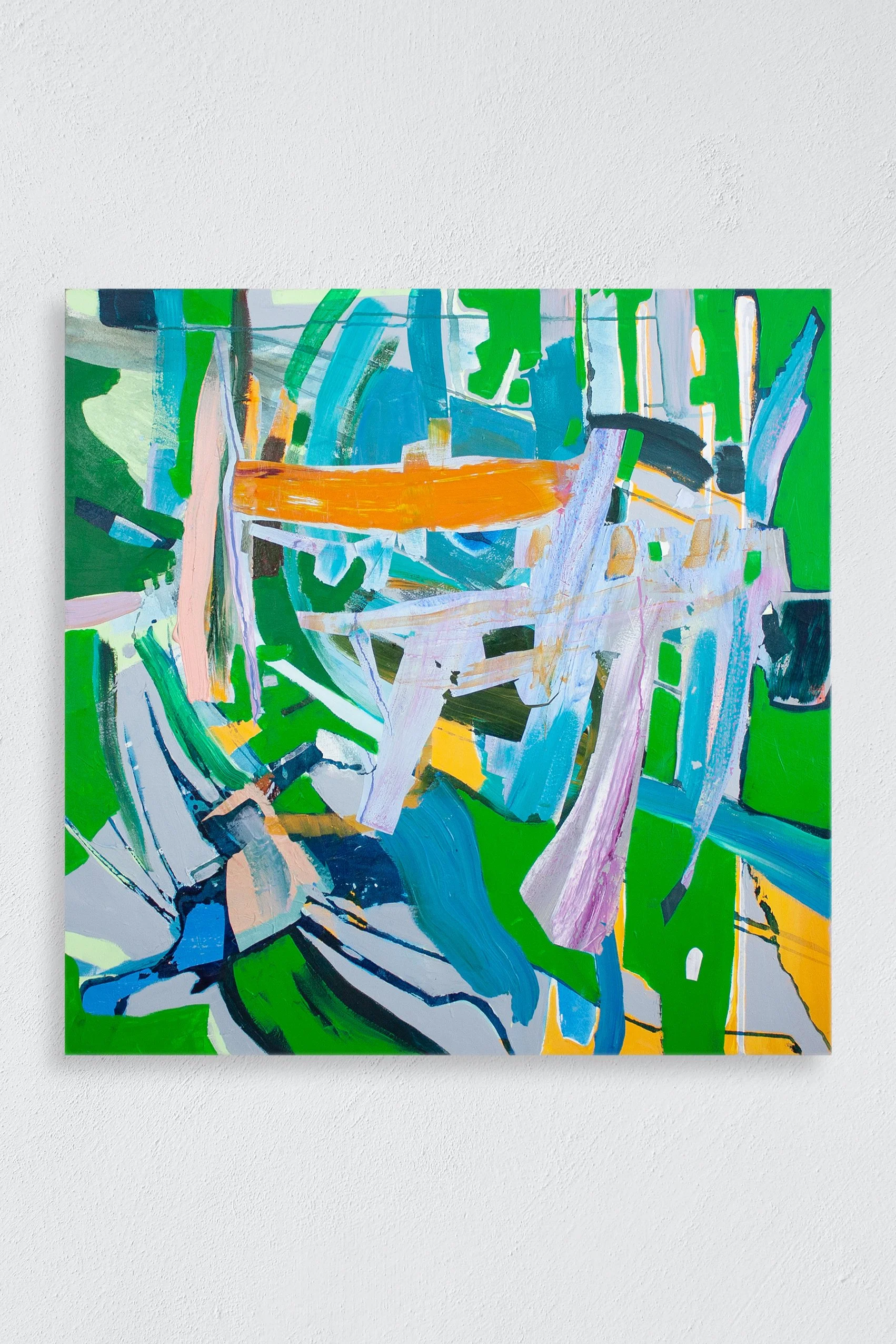Scaffold sprouting, Acrylic and paint skins on canvas, 36" x 36", 2024