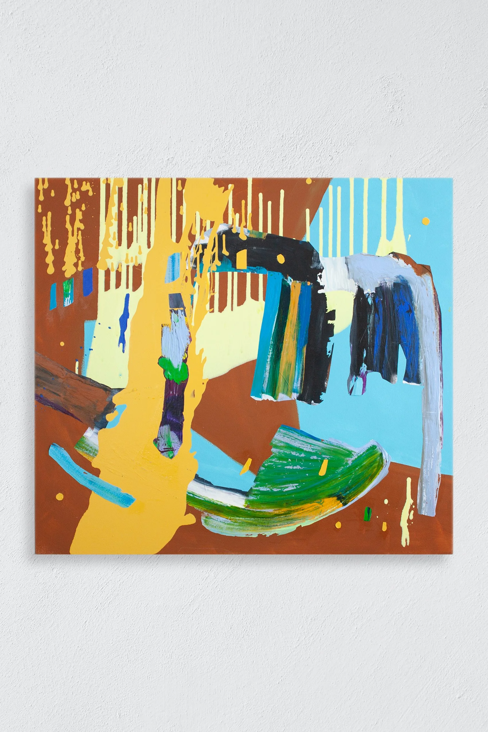 Upside clatter, Acrylic and paint skins on canvas, 40" x 36", 2024