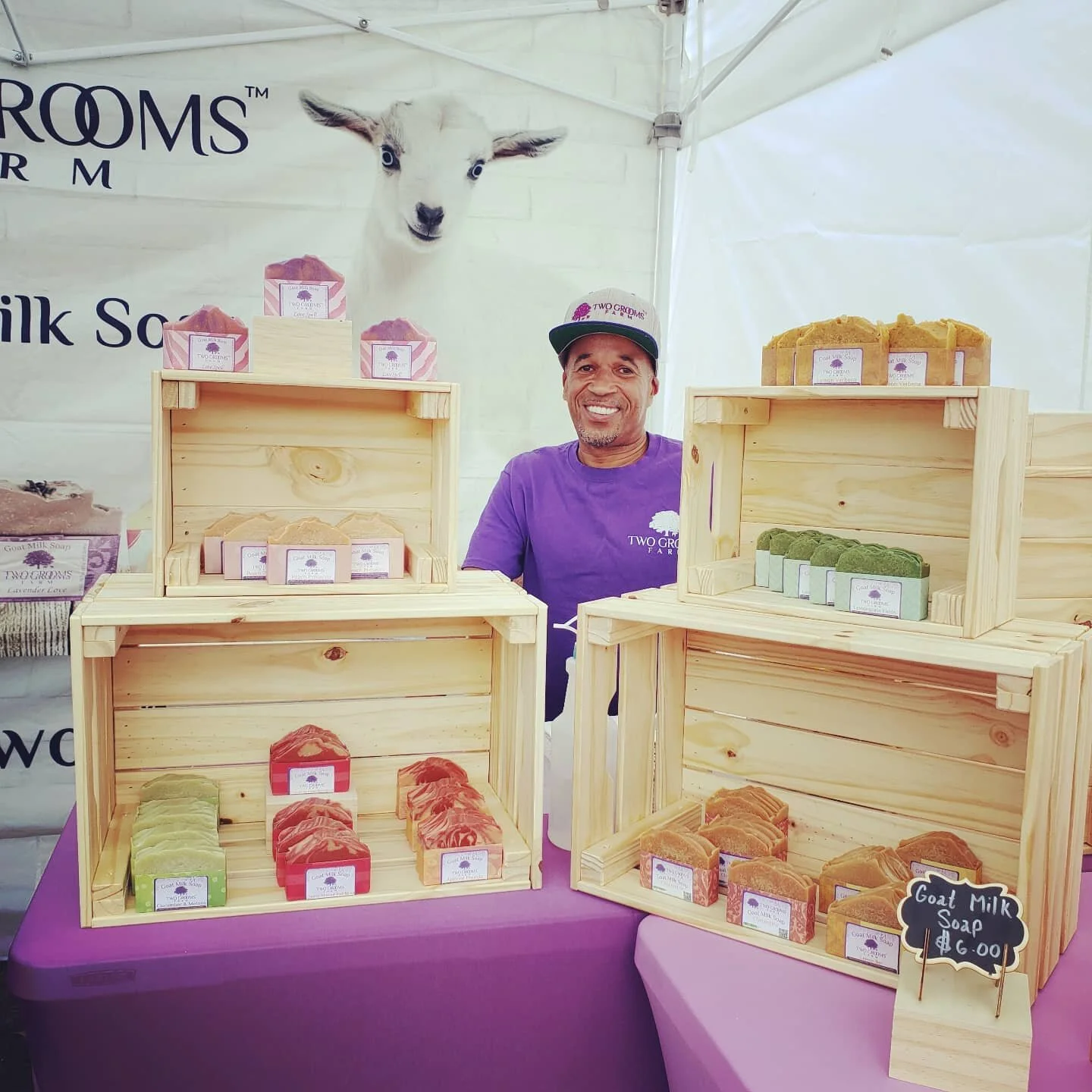 Not the one to miss. At the wonderful craft fair in Mount Dora today and tomorrow. #TwoGroomsFarm #FriendsOfTheGrooms #GoatMilkSoap