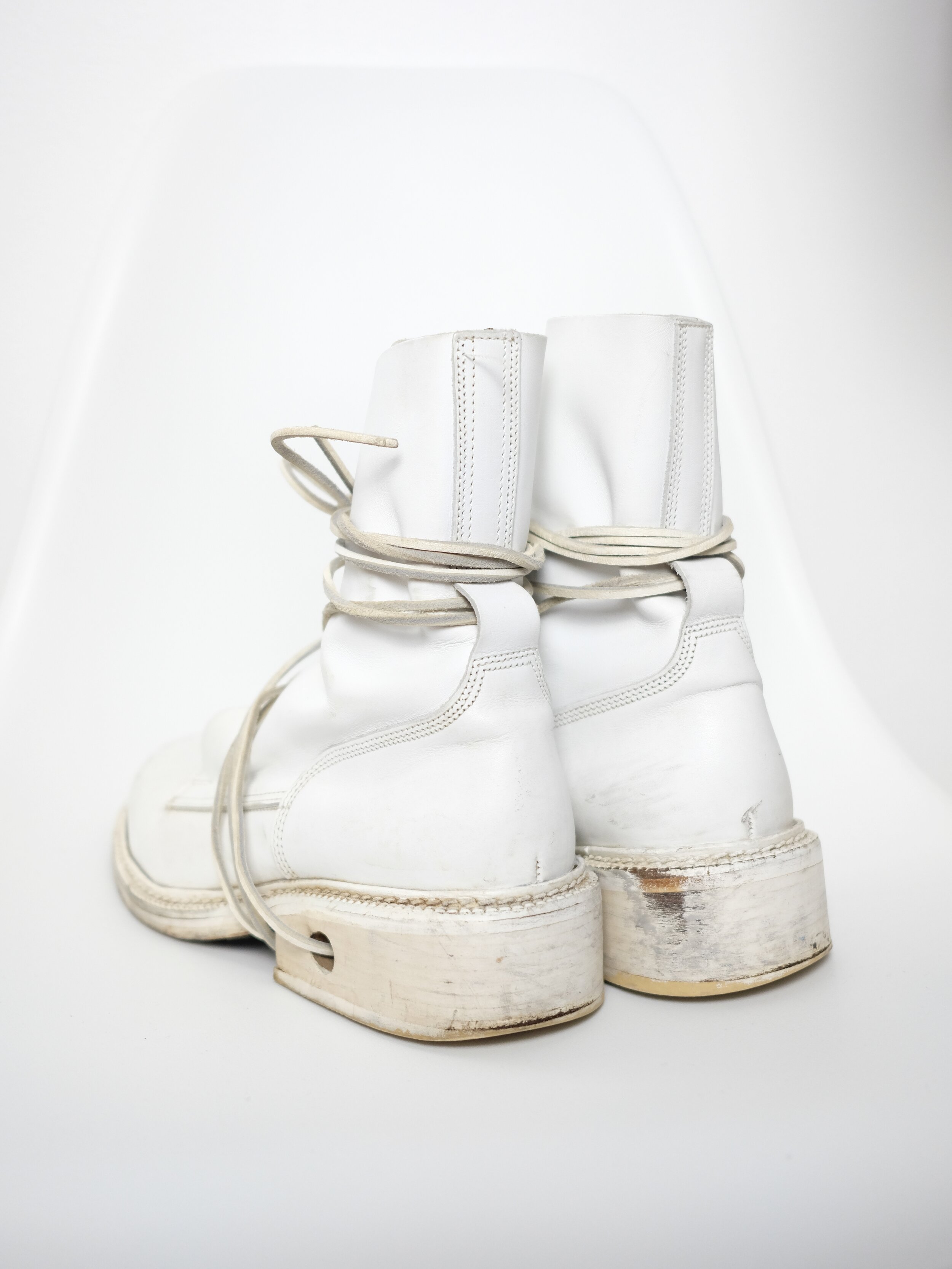 1990's Dirk Bikkembergs White Leather Lace Through Boots - Size 41 —  Detached Garments