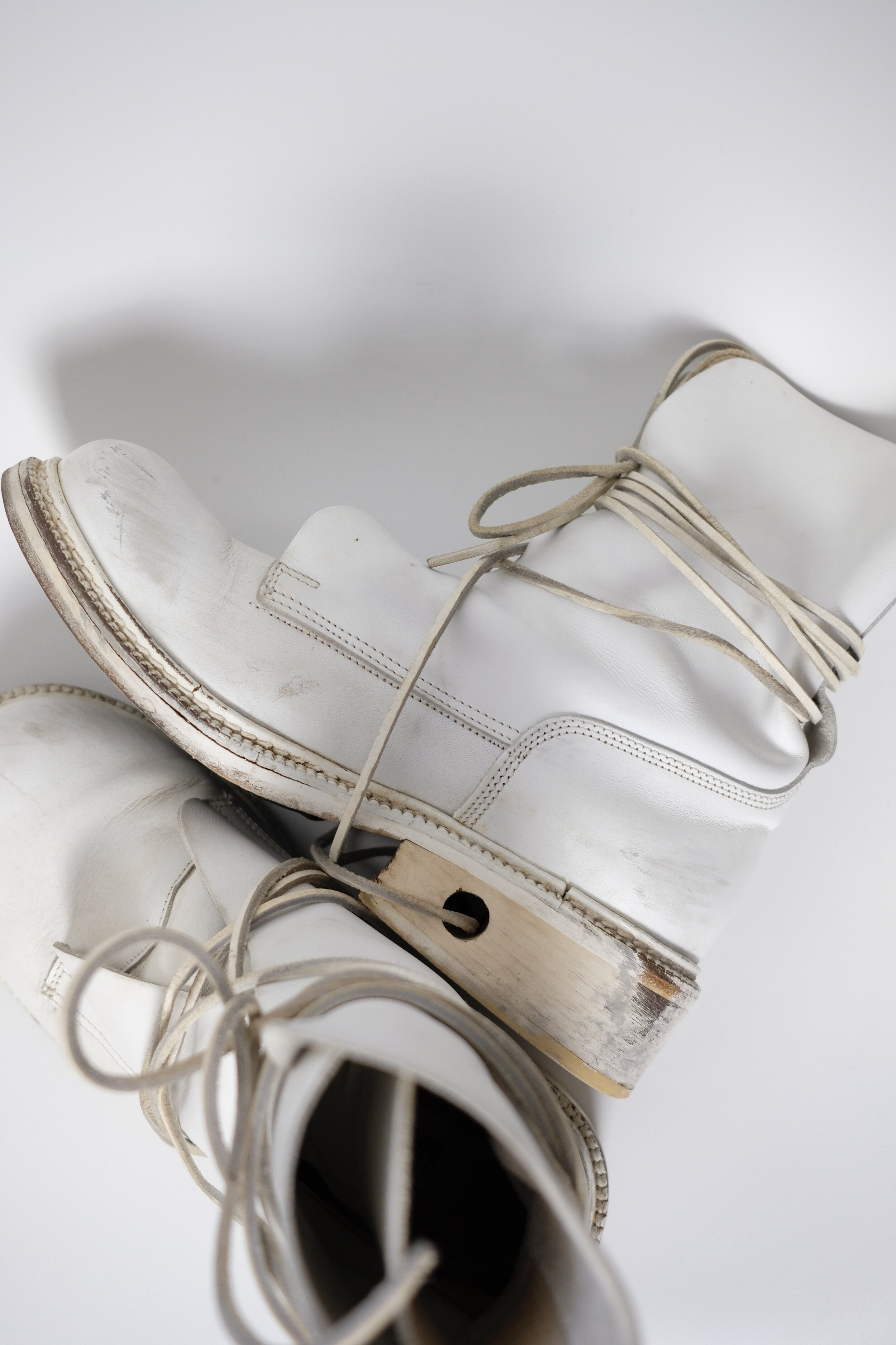 1990's Dirk Bikkembergs White Leather Lace Through Boots - Size 41 