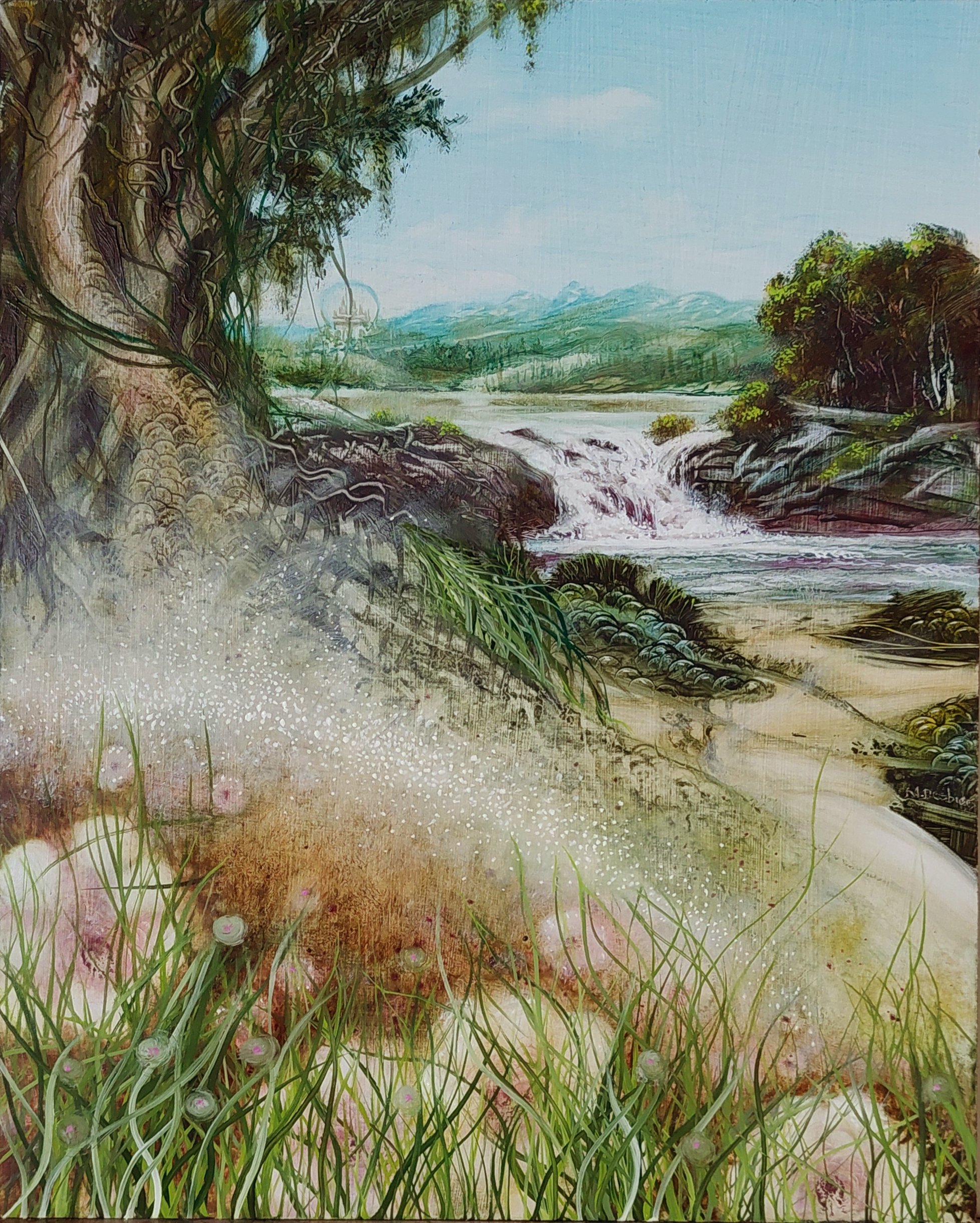 582 waterfall and flowers, 24 x 30 cm.jpg