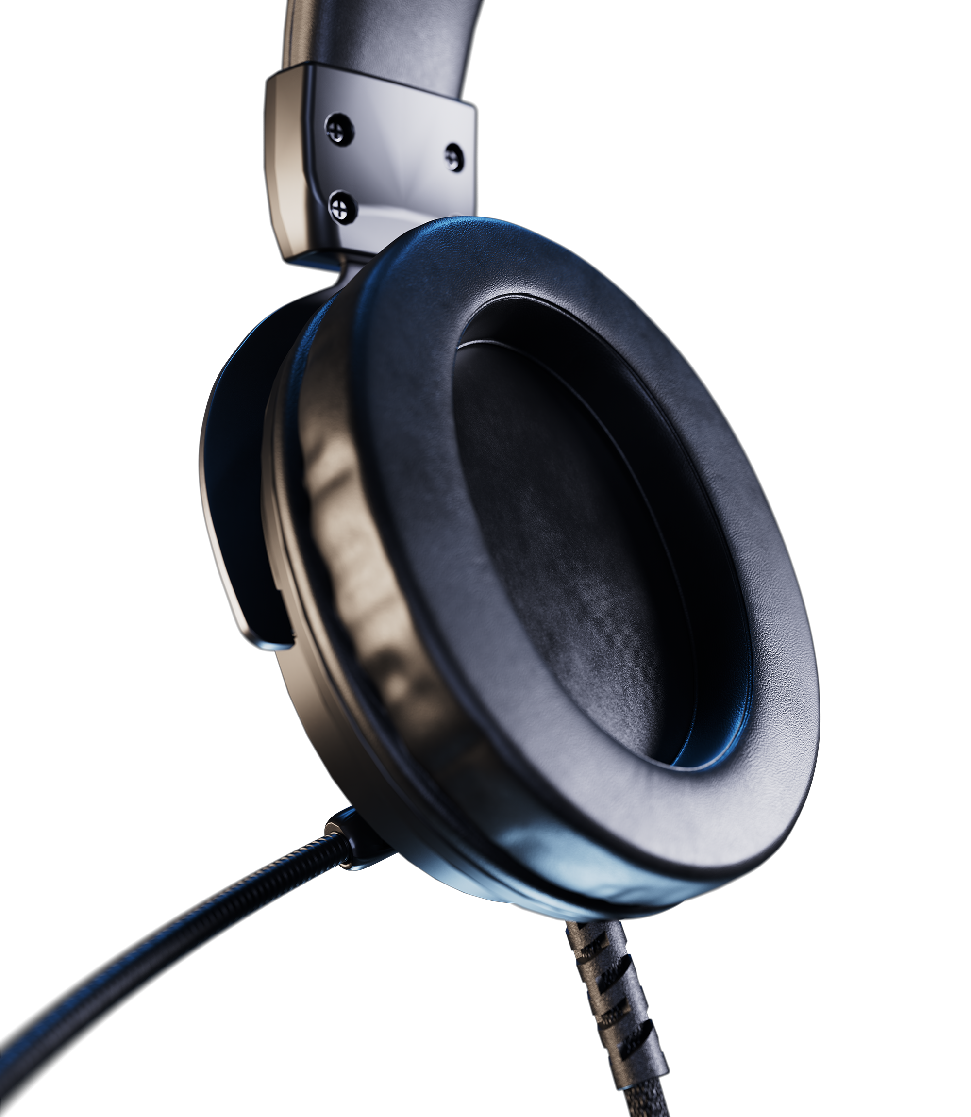 Volubles podcasting headset, ear closeup