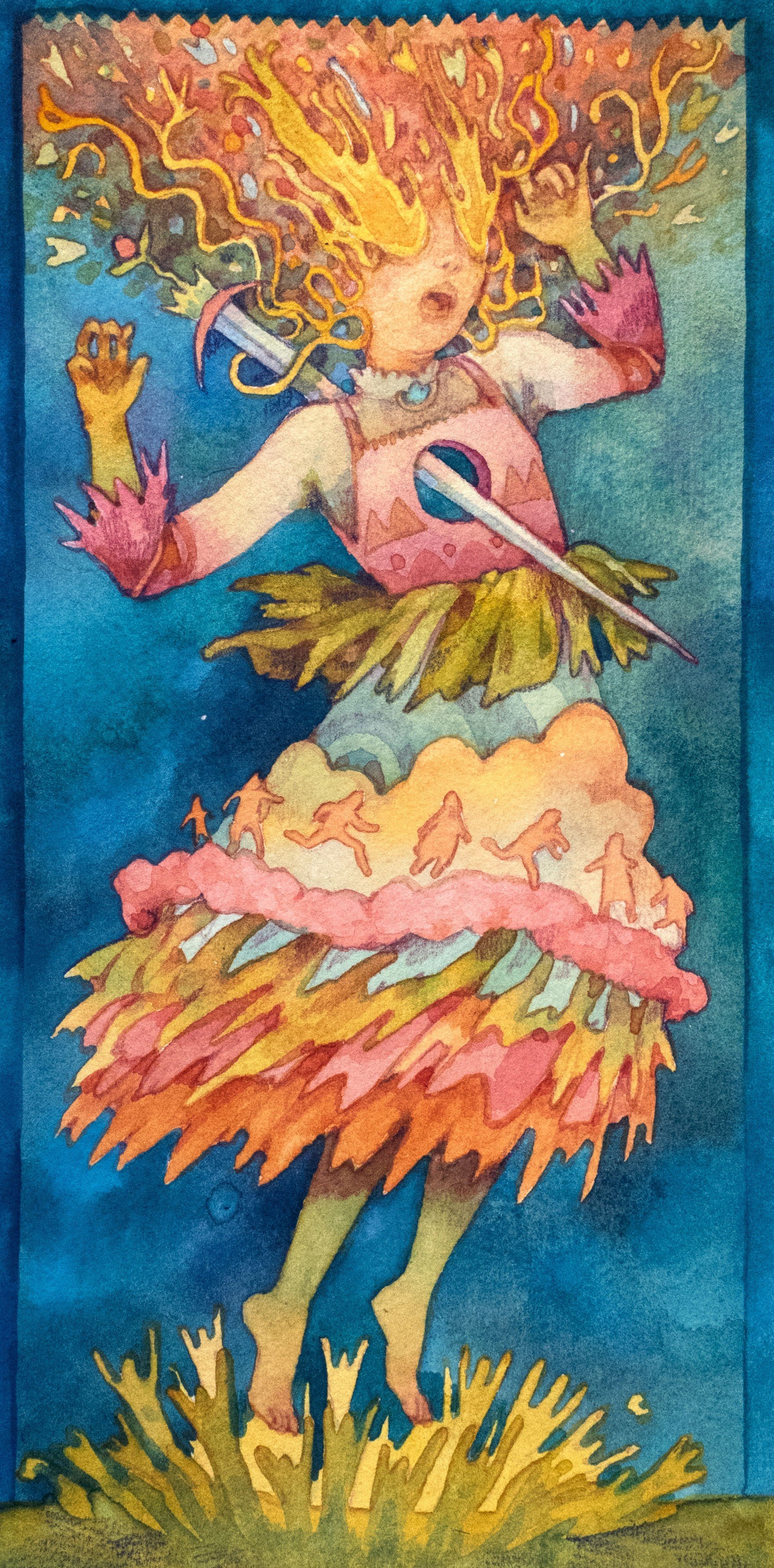 She Sees Angels, watercolor