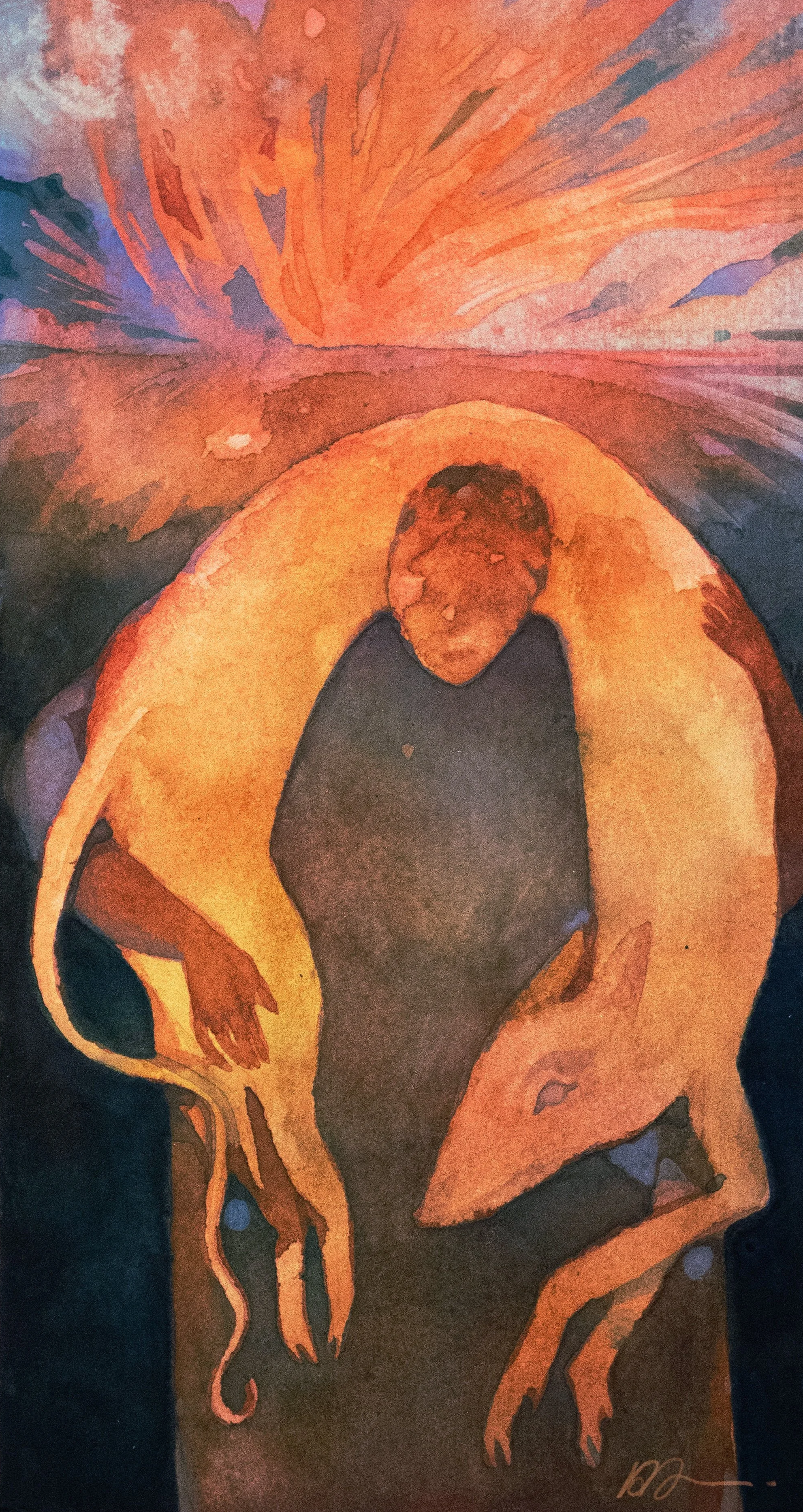 OVER MY SHOULDERS AND OVER THE HILL - watercolor