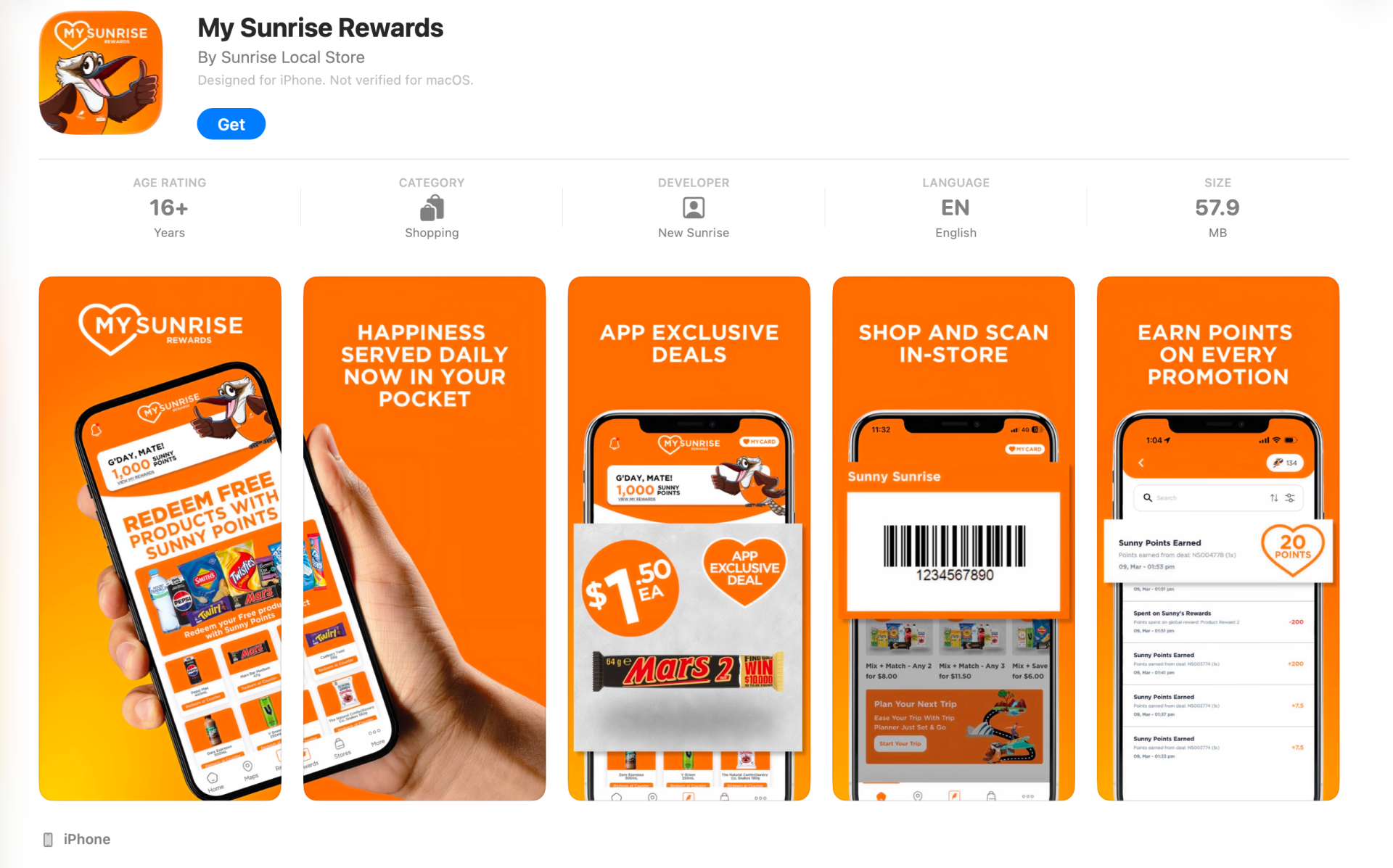 MY SUNRISE REWARDS - APP STORE DESIGN