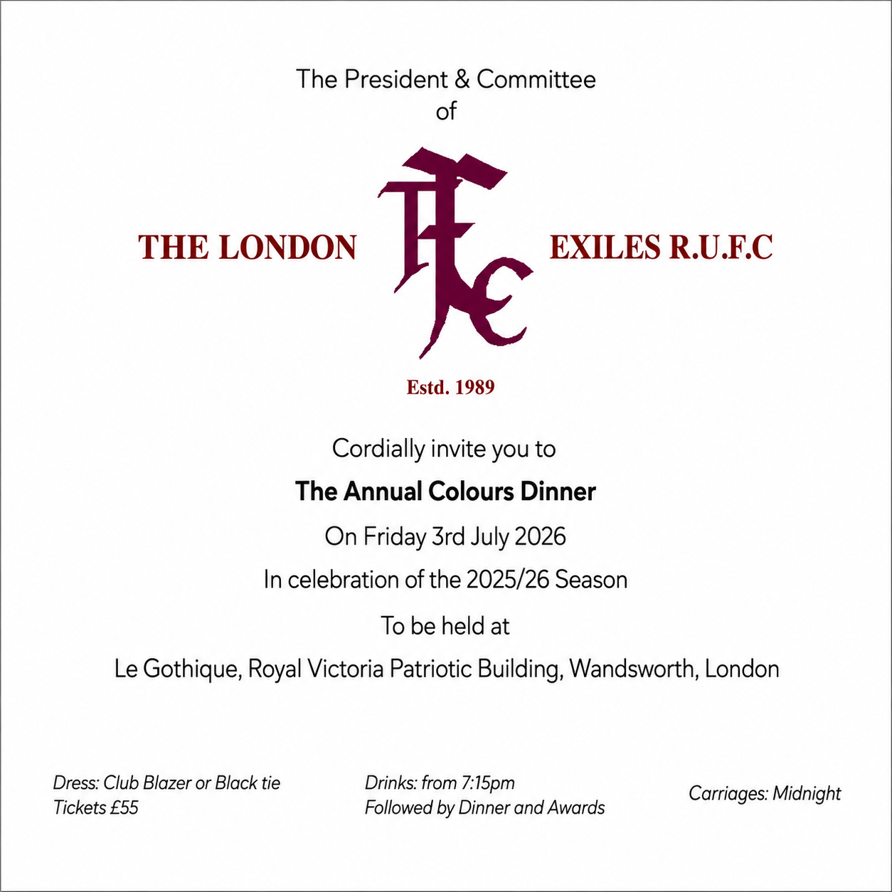 Annual Colours Dinner Ticket