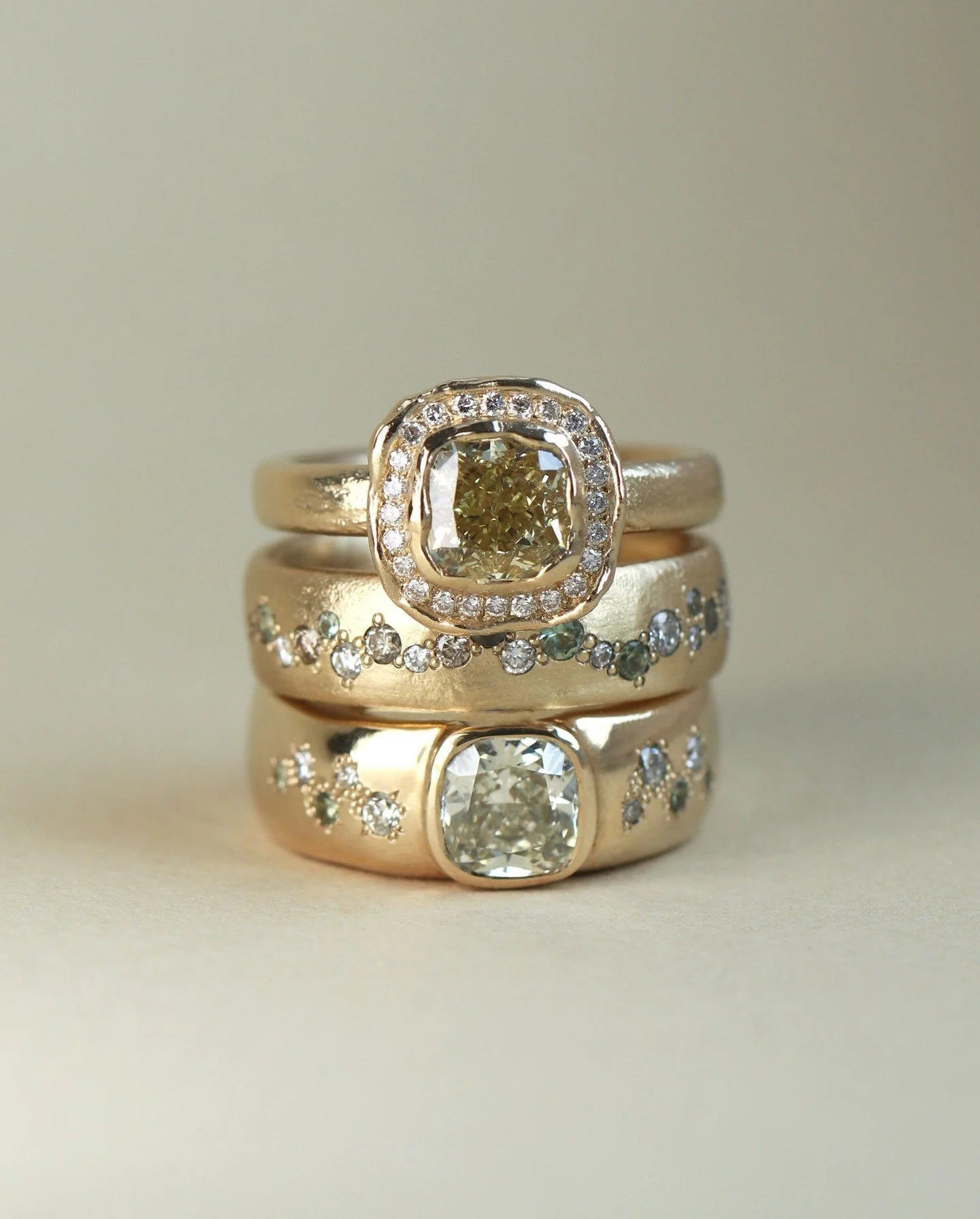 The Wedding Collection is LIVE!⁠
⁠
It's now officially yours. ⁠
⁠
Shop the new collection on www.bellesmithjewellery.com⁠
⁠
#WeddingRings #OrganicEngagementRings #YellowDiamond #HandcraftedBridalJewellery #OrganicGoldRingStack⁠
⁠
