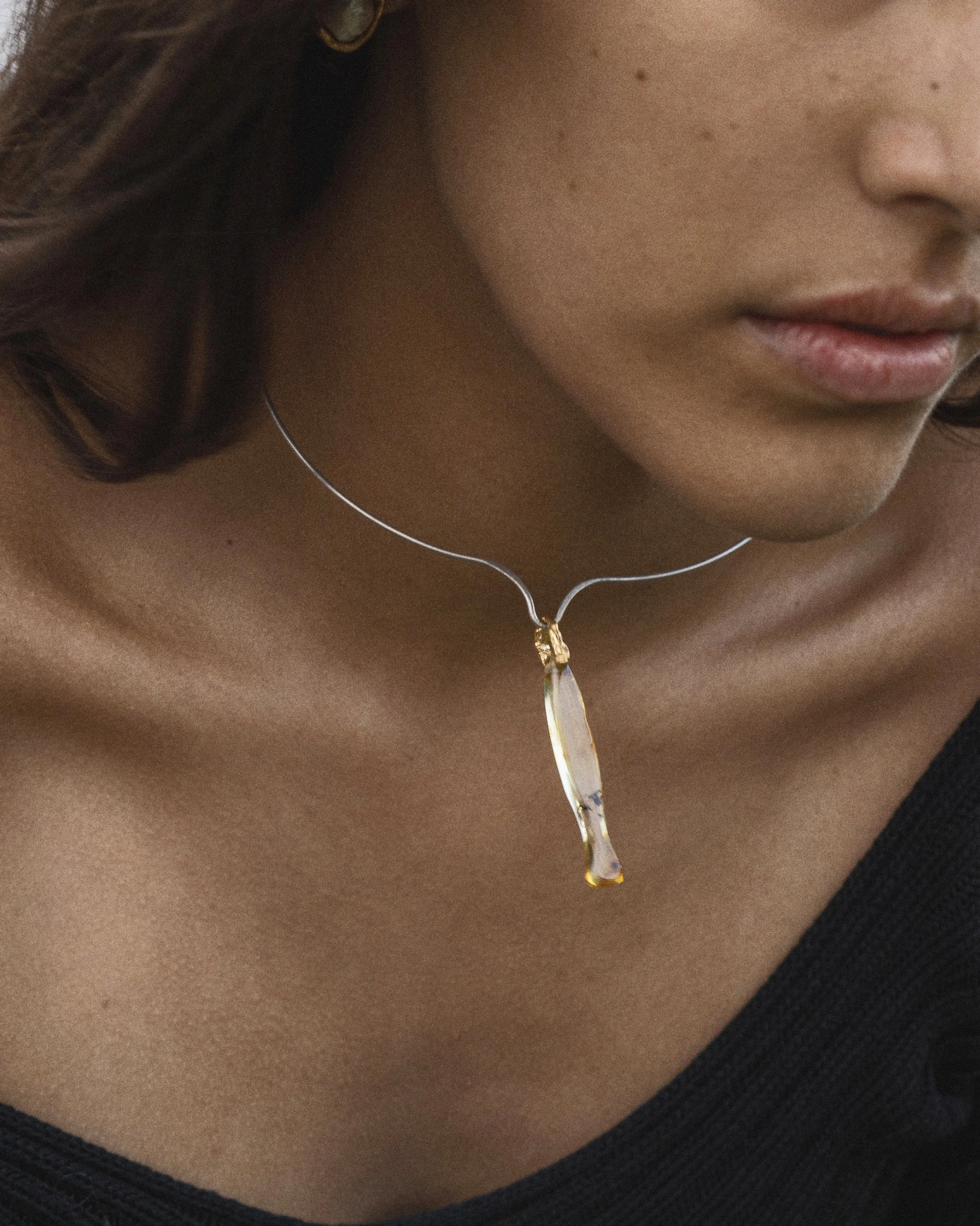 Amber Fish  Sterling Silver necklace