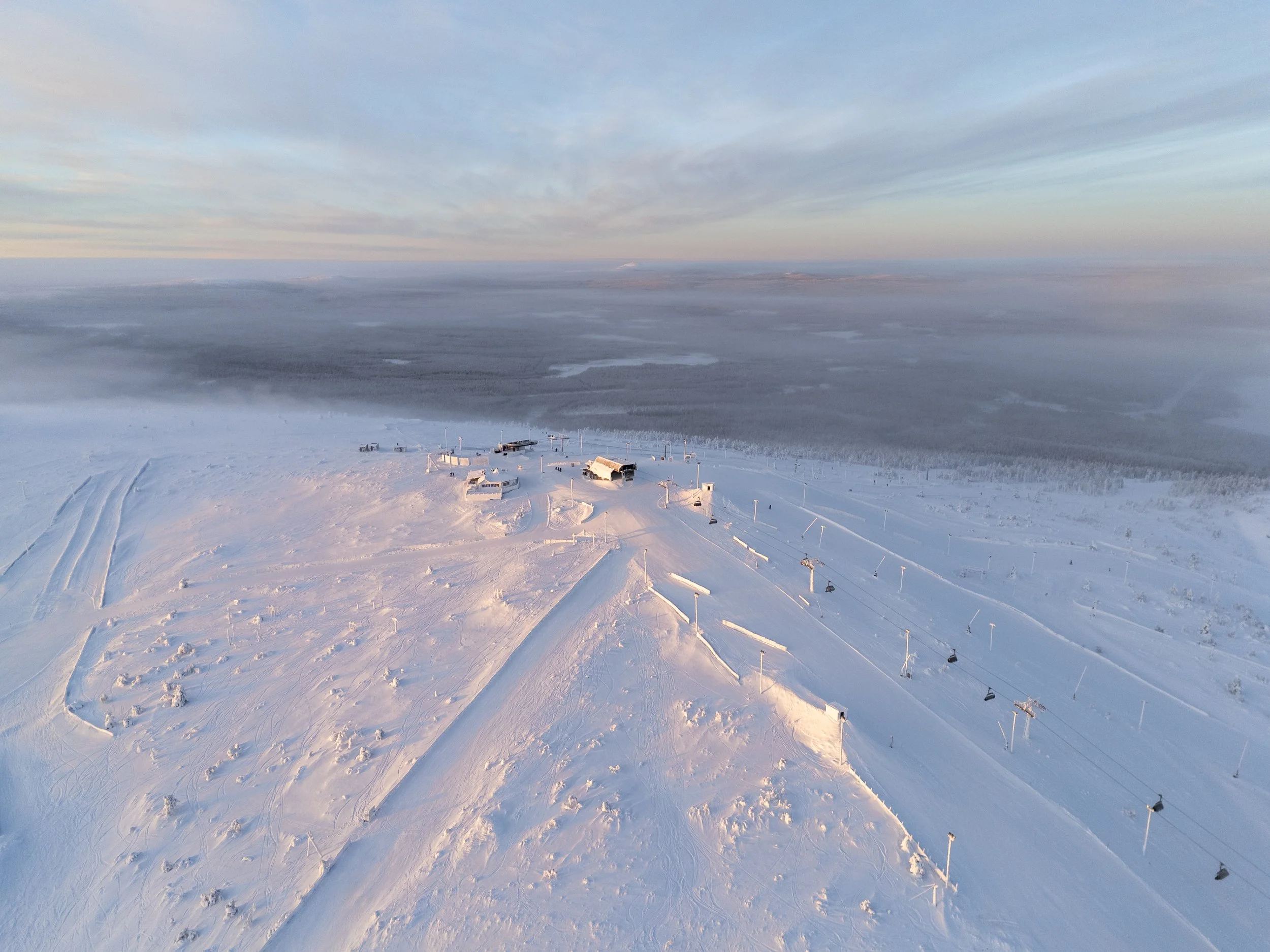 Golden hour skiing at Pyhä ski resort in Finnish Lapland