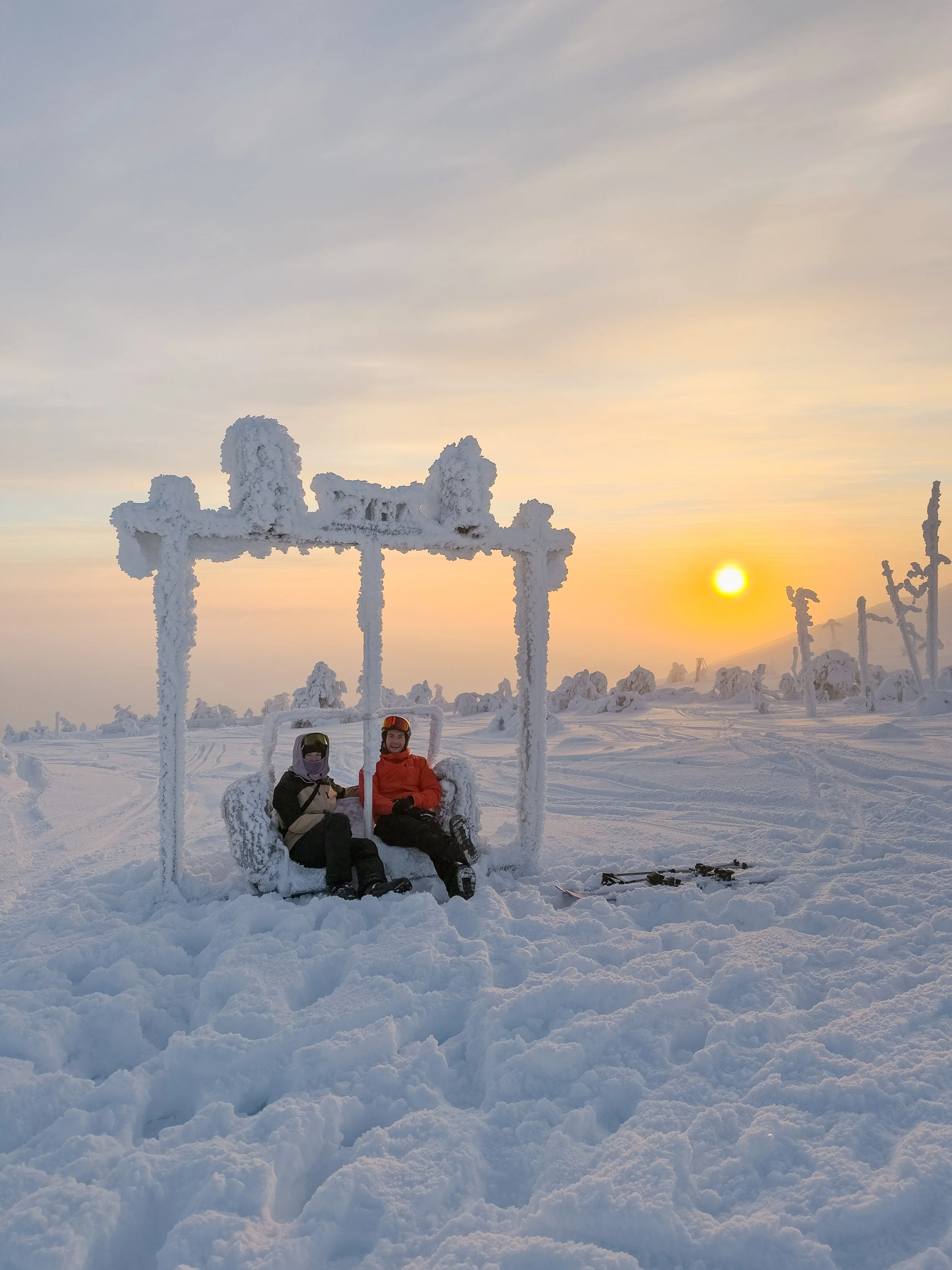 Golden hour skiing at Pyhä ski resort in Finnish Lapland