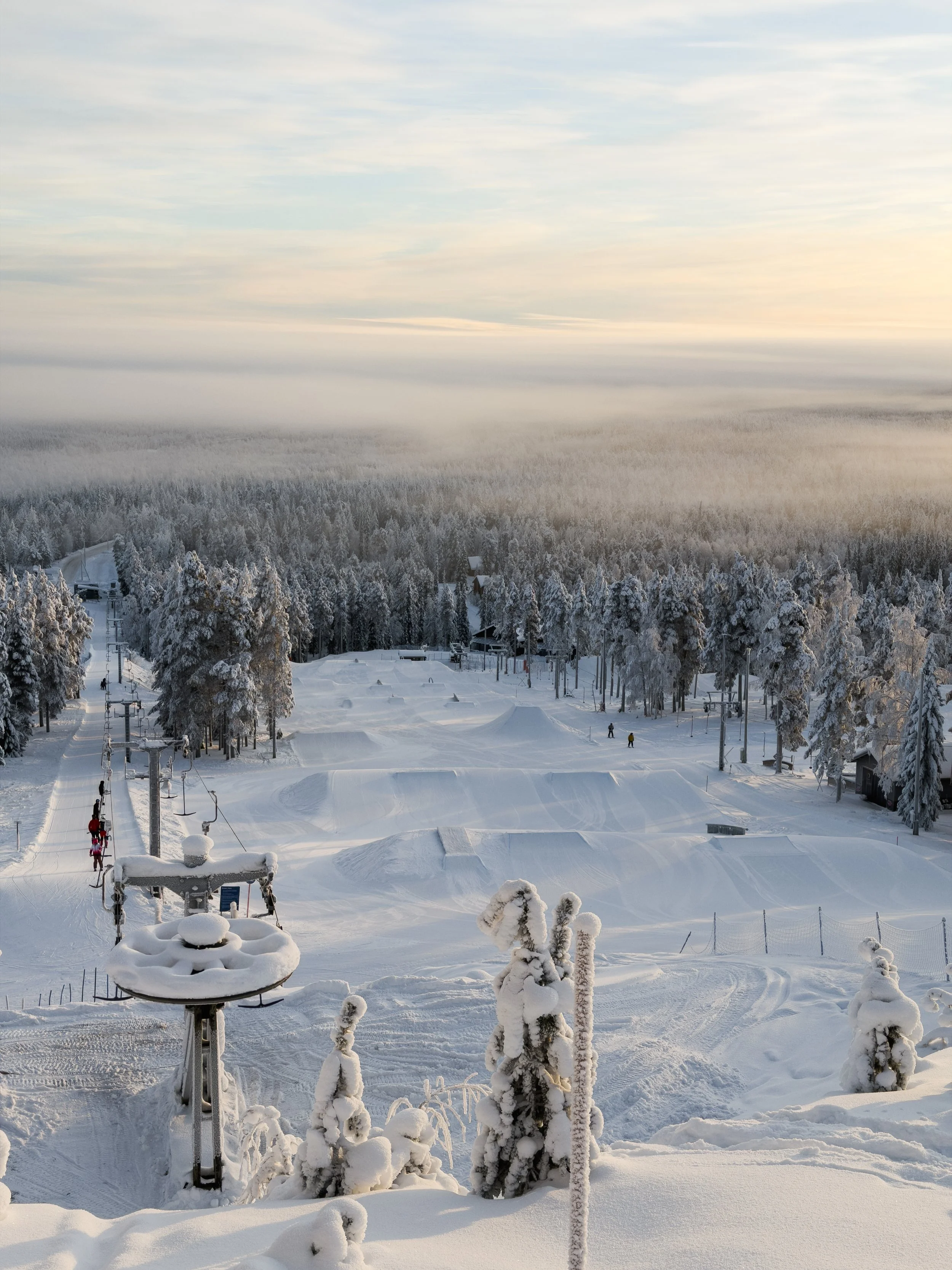 Golden hour skiing at Pyhä ski resort in Finnish Lapland