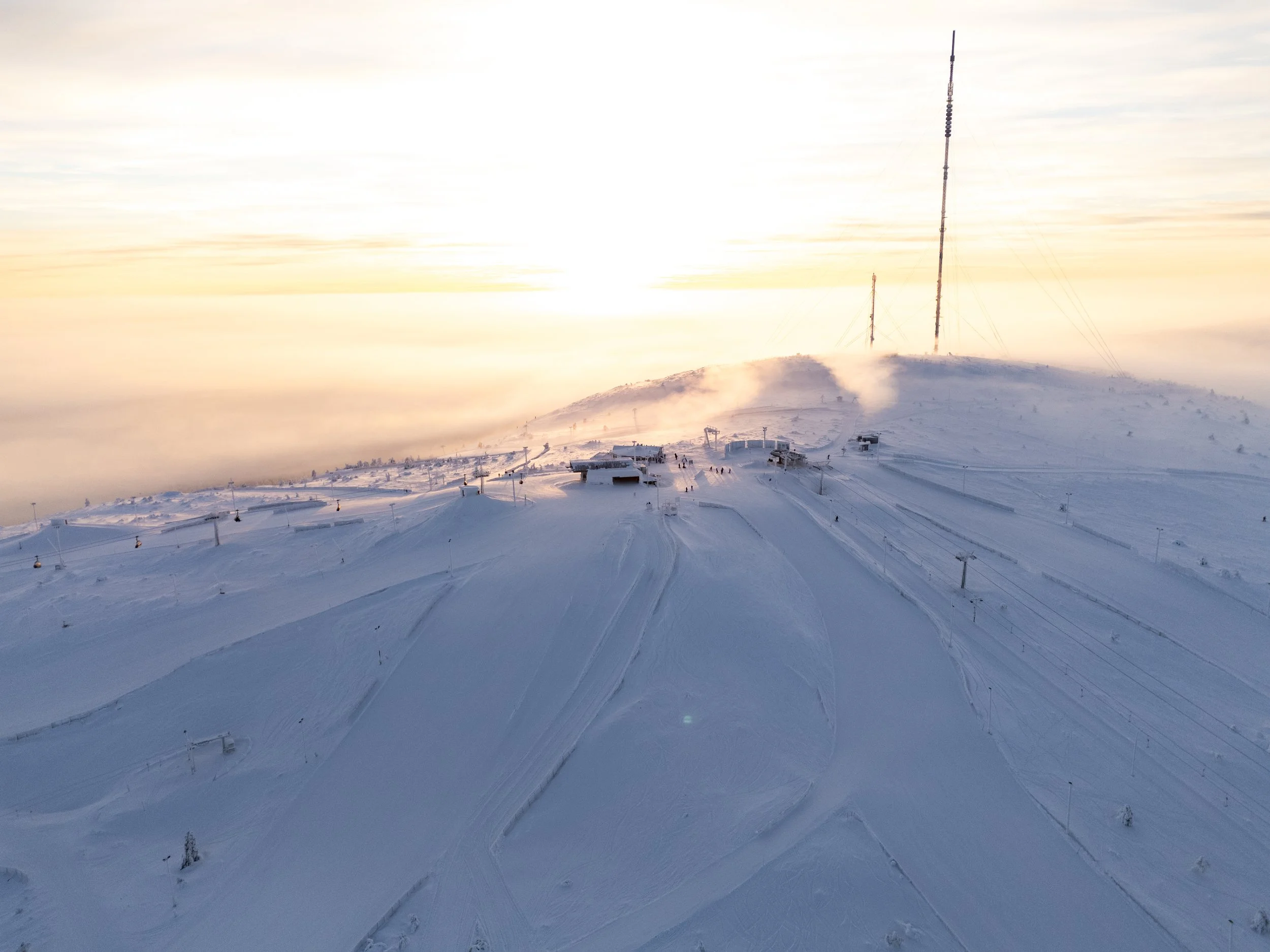 Golden hour skiing at Pyhä ski resort in Finnish Lapland