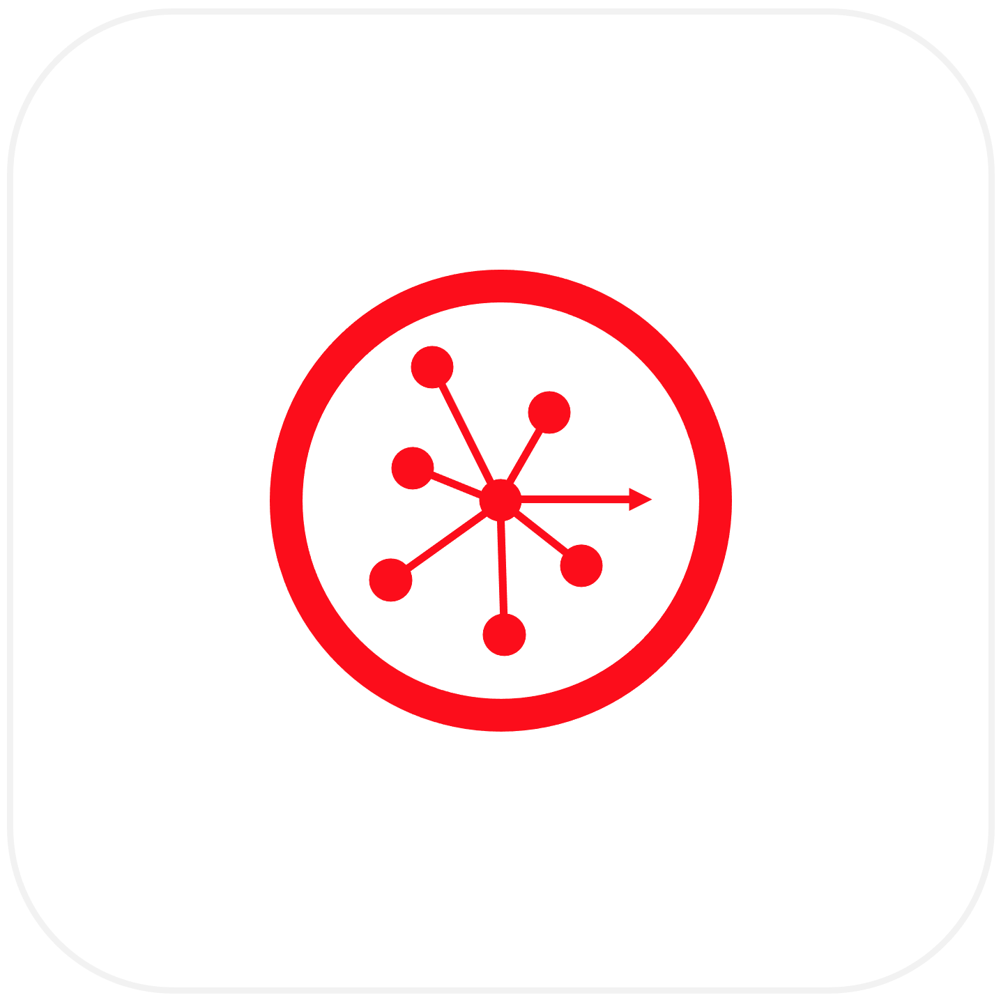 Red clock with a network diagram of connected nodes inside, with an arrow pointing to the right.