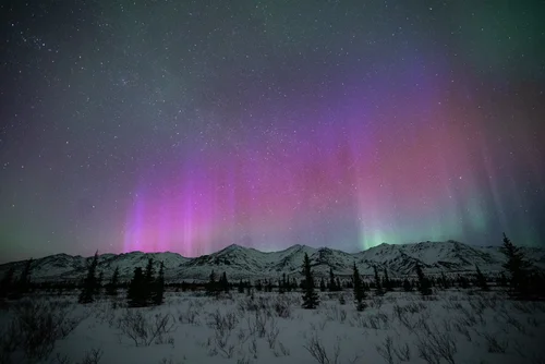 Aurora over cozy cabin