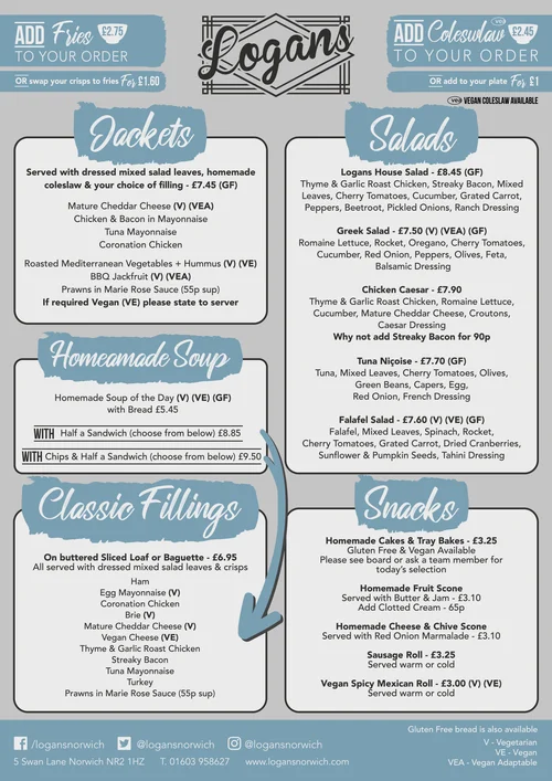 Eat In Menu — Logans Sandwich Bar