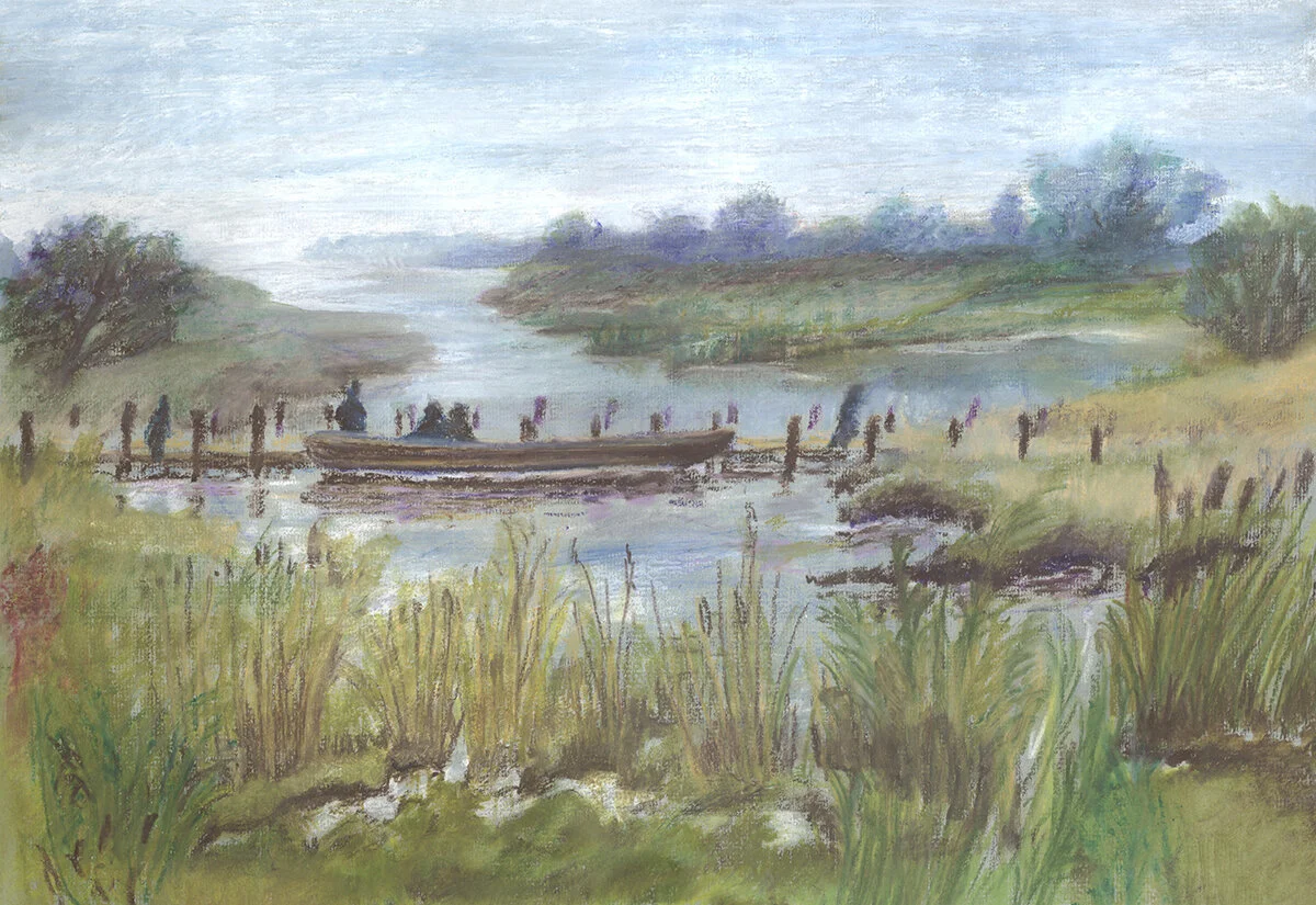 An artist’s impression of the logboat and causeway