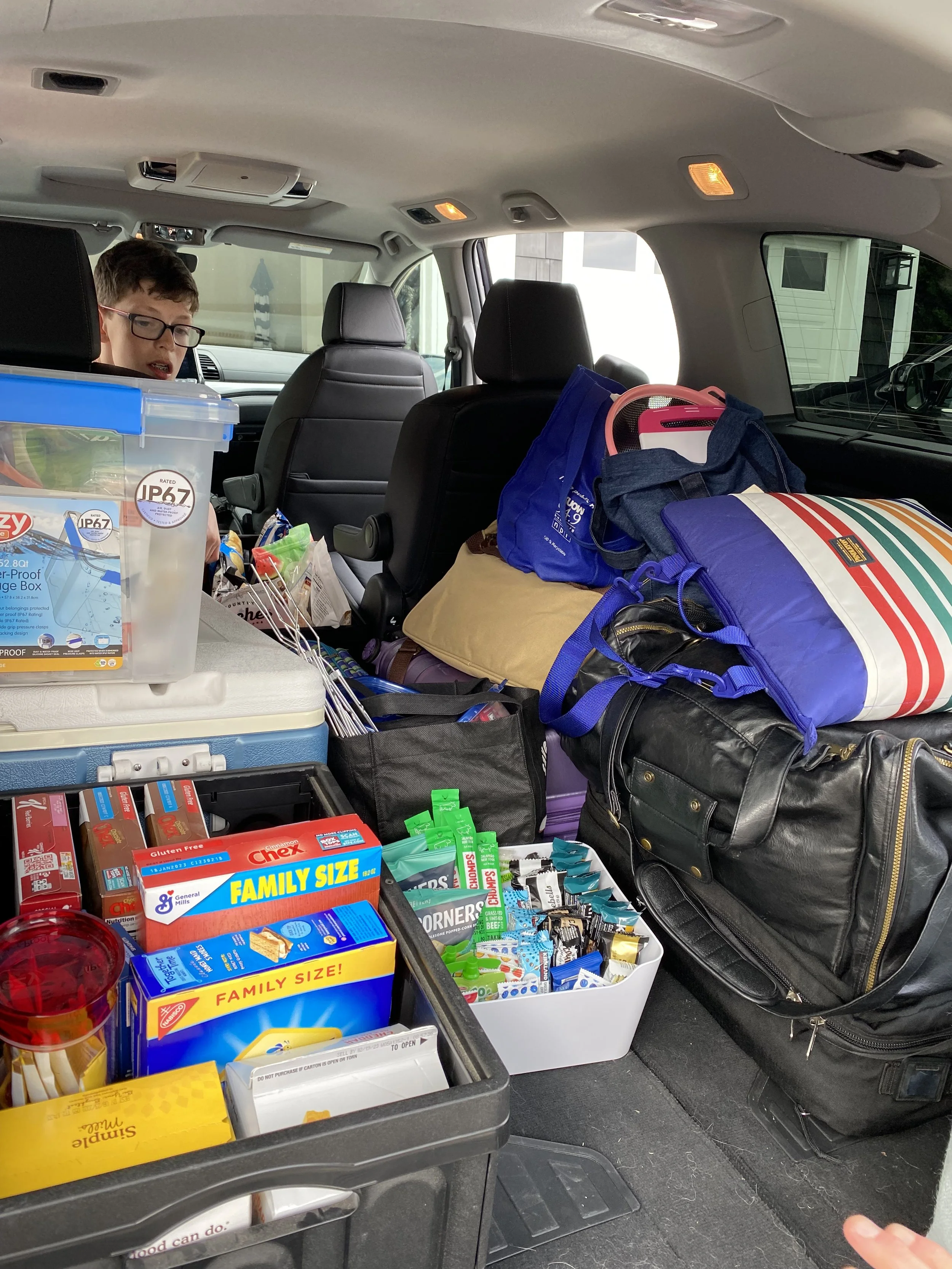 Car ready for a road trip with snacks