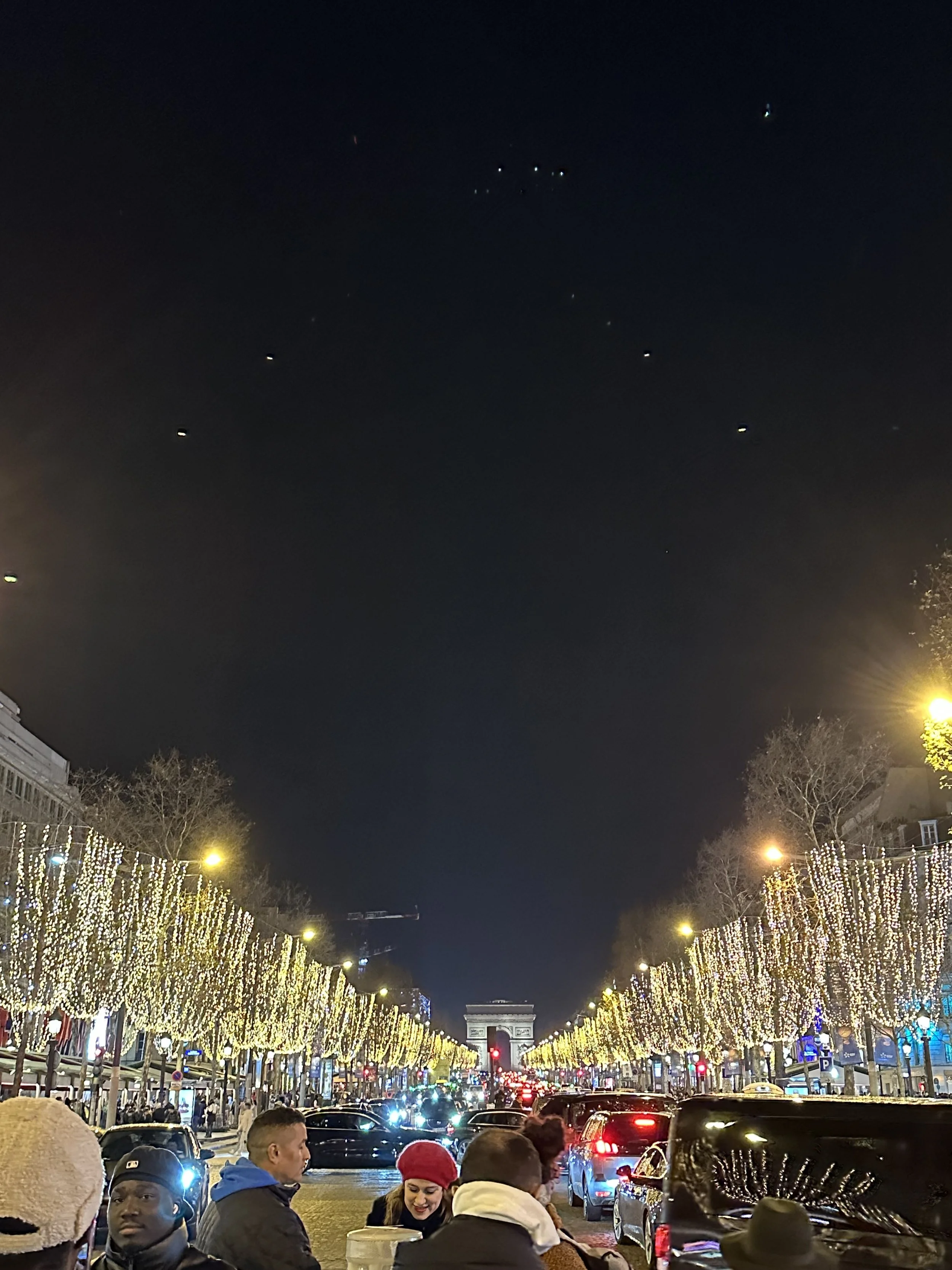 The Champs Elysees at night in Paris, France