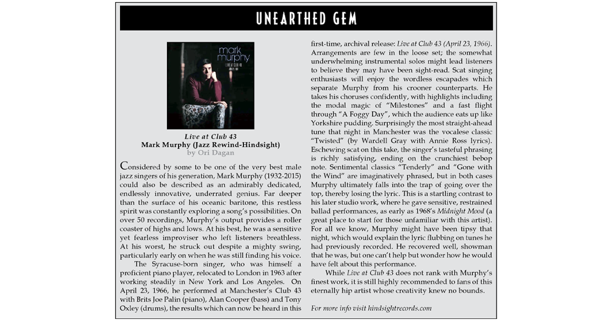 The New York City Jazz Record: Mark Murphy Live at Club 43 Album Review by Ori Dagan