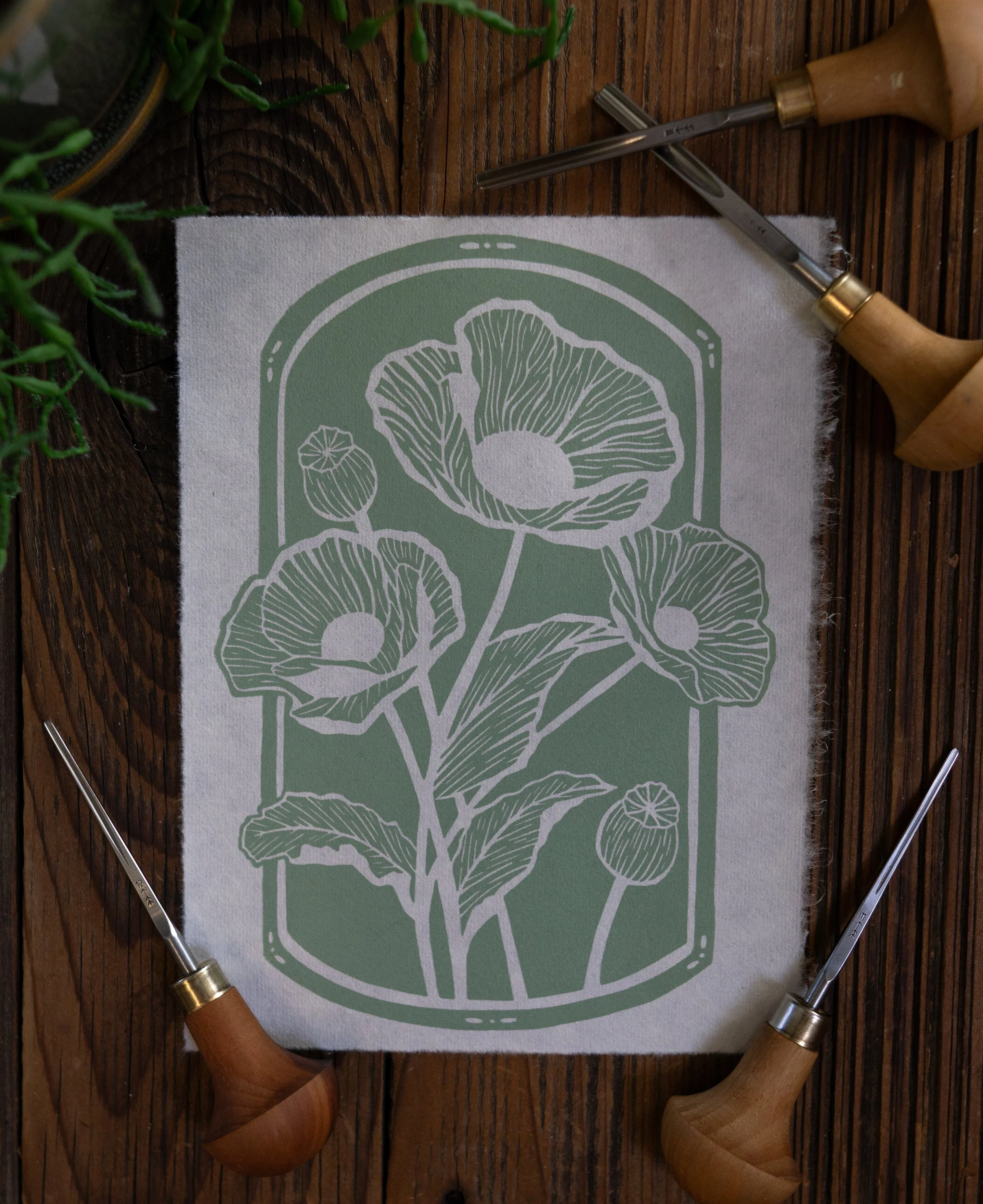 Poppies Linocut Print
