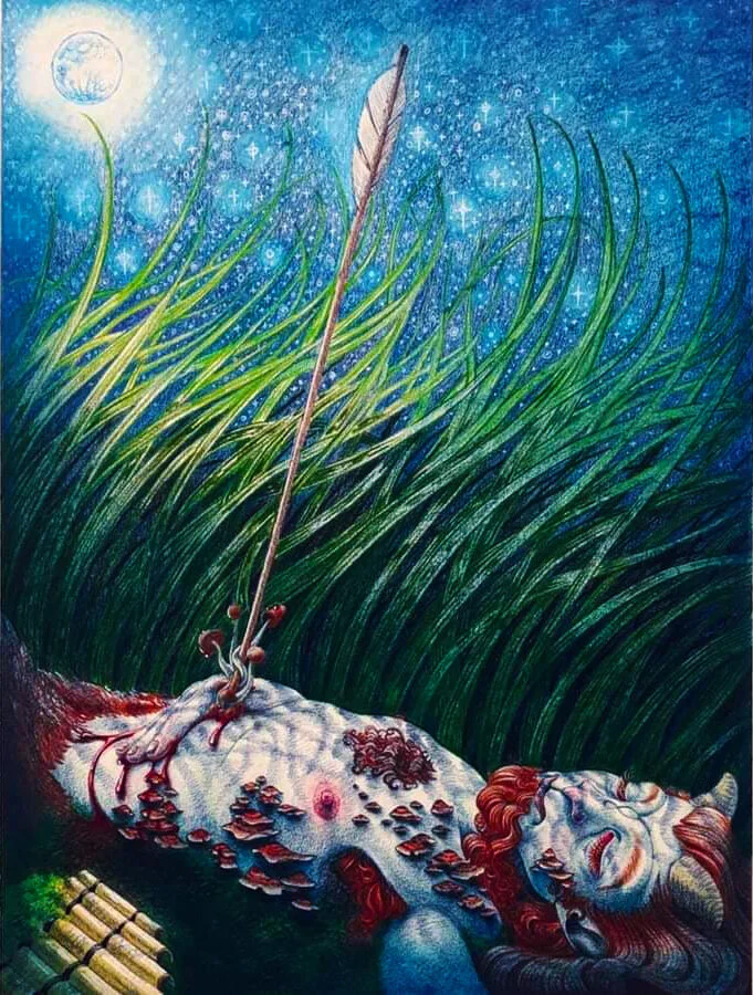 Death of Pan; colored pencil and chalk pastel; 18" x 24"
